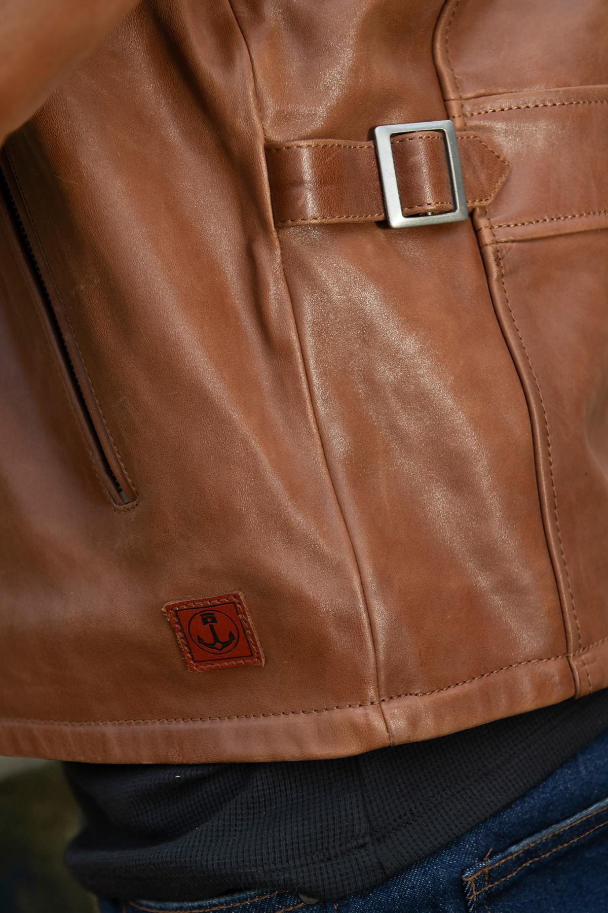 Cognac-colored horsehide jacket with shirt collar - Image n°5