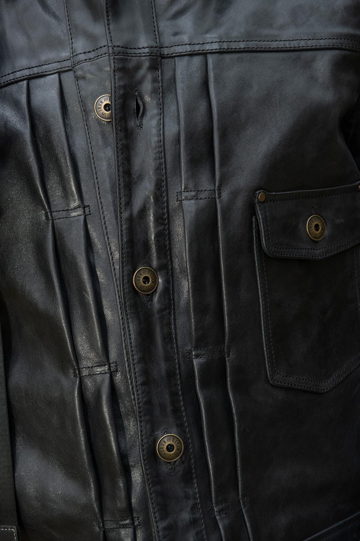 Thick black leather jacket with shirt collar - Image n°3