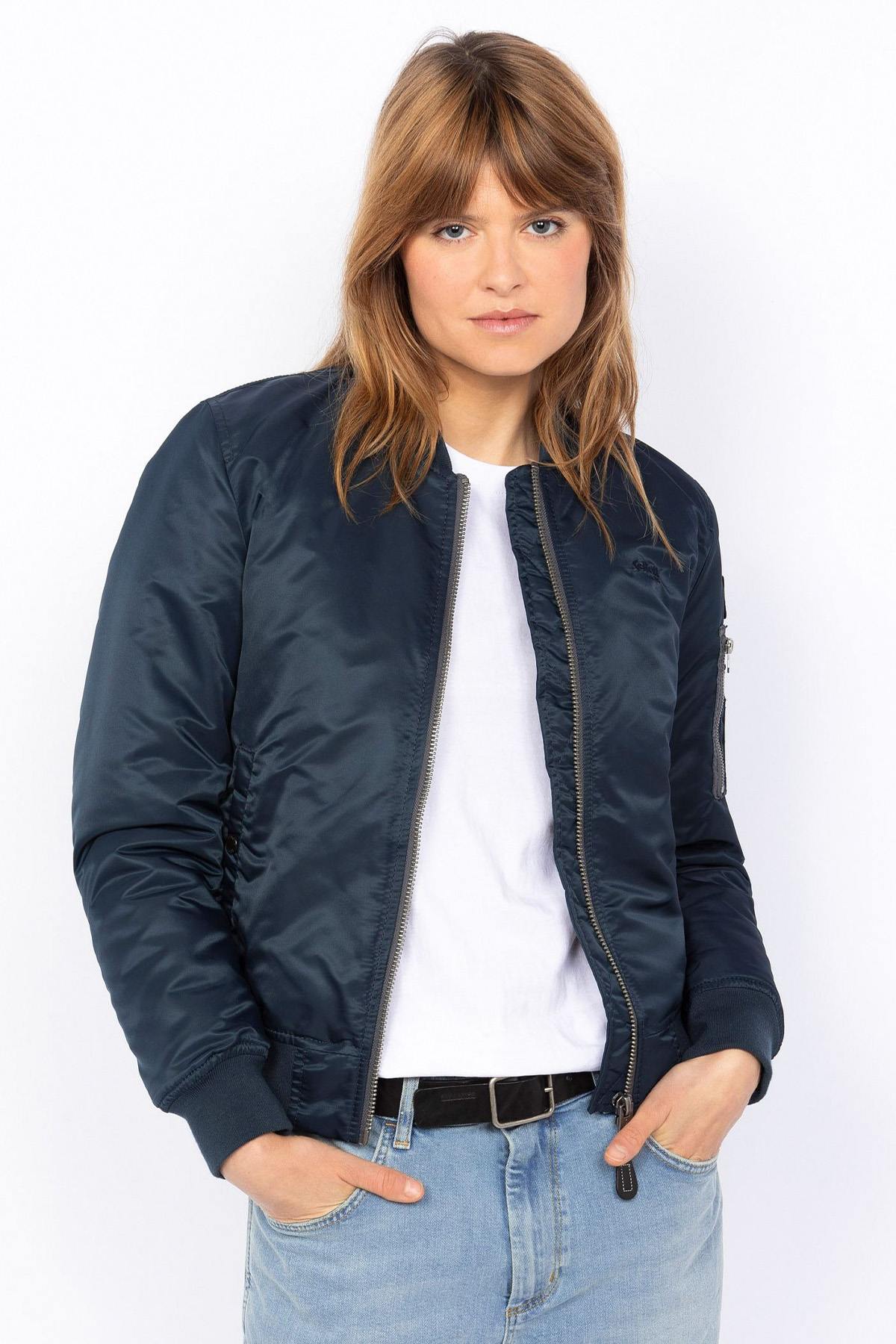 Women's Navy Recycled Nylon MA-1 Bomber Jacket - Image n°3