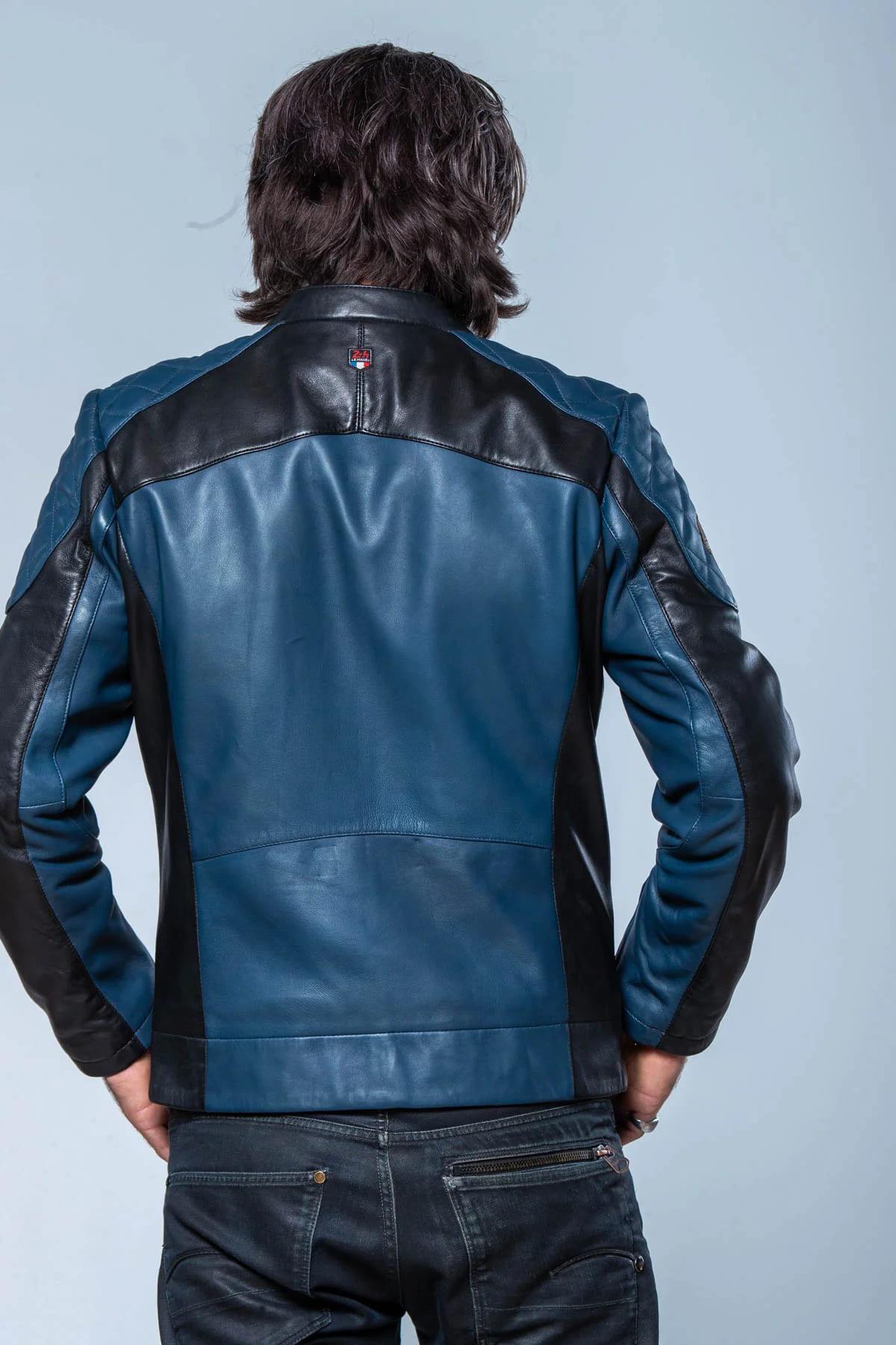 Blue and black leather racing jacket - Image n°4