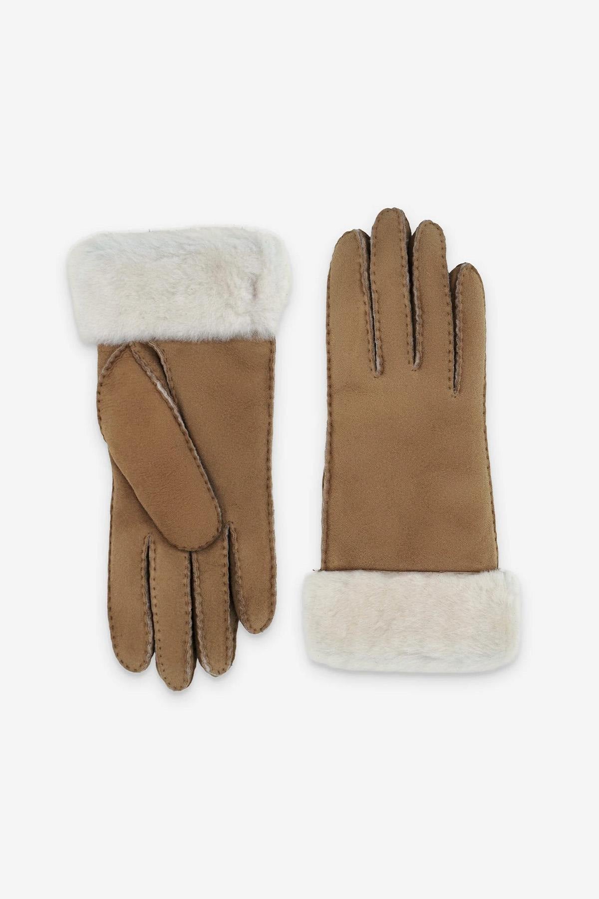 Camel double-sided sheepskin gloves - Image n°2