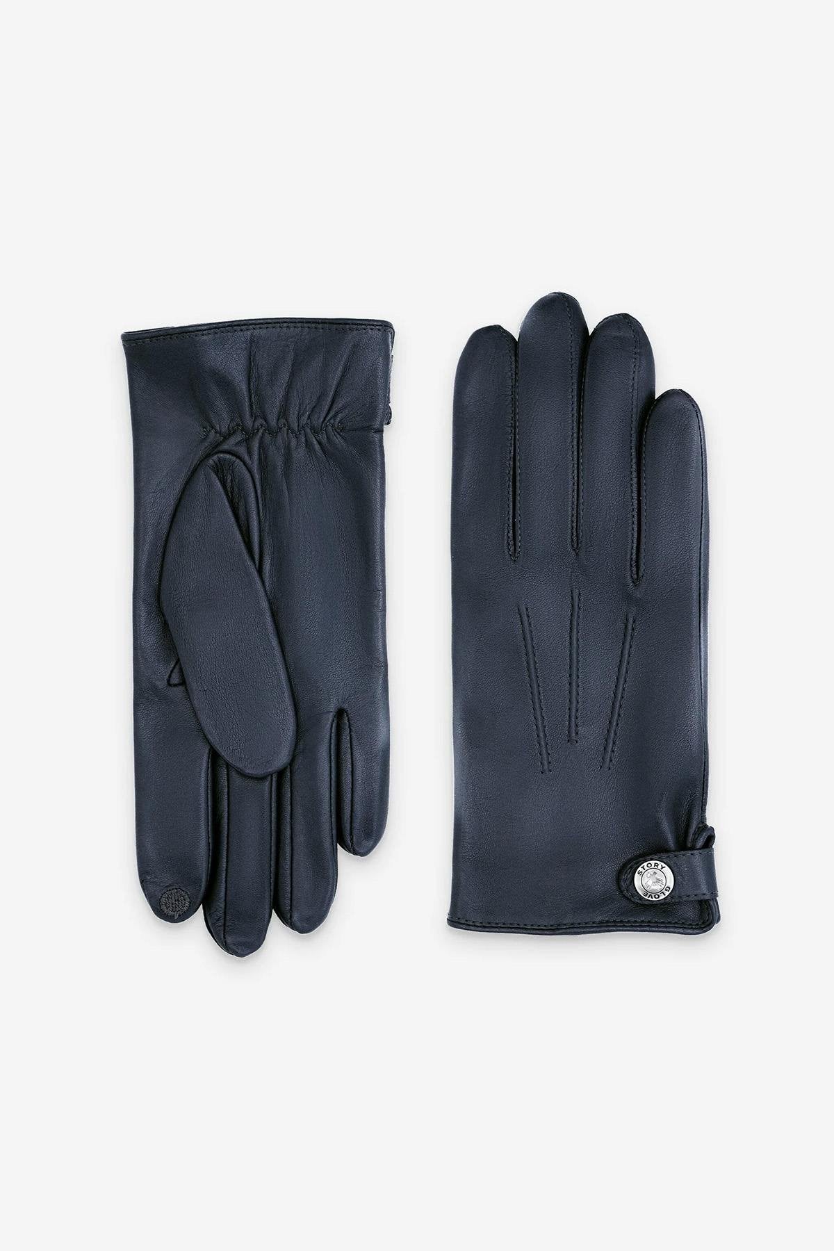 Men's silk-lined leather gloves with touch function in aluminium colour - Image n°2