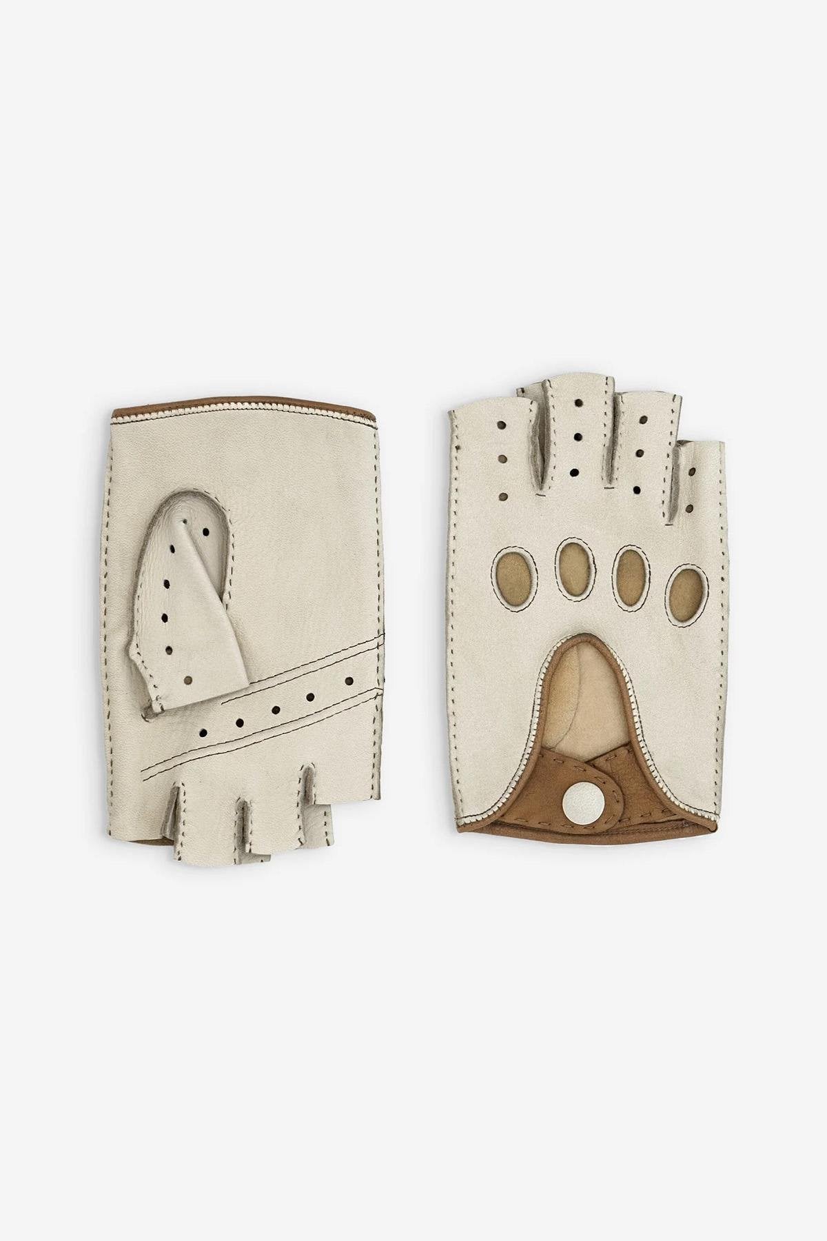 Deerskin Leather Driving Gloves Mittens Cream - Image n°2