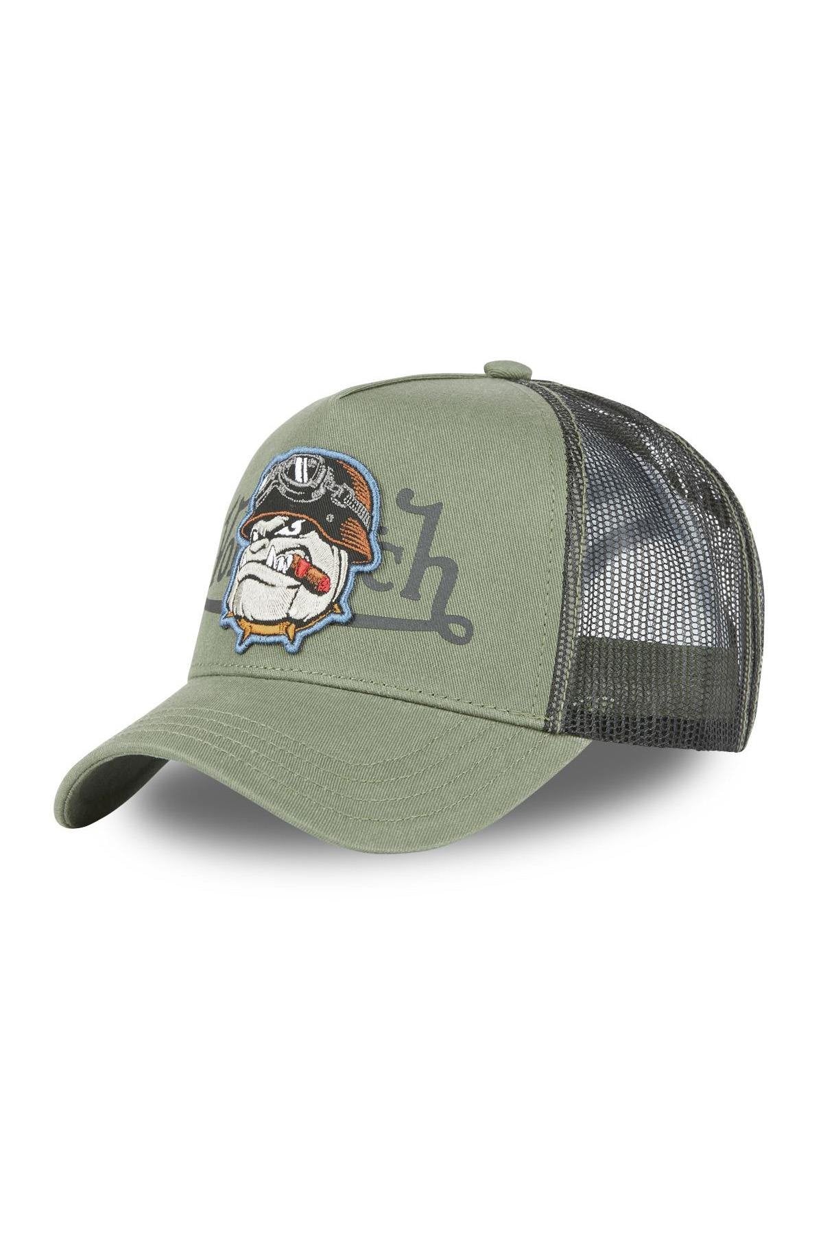 Khaki baseball cap with bulldog logo - Image n°1