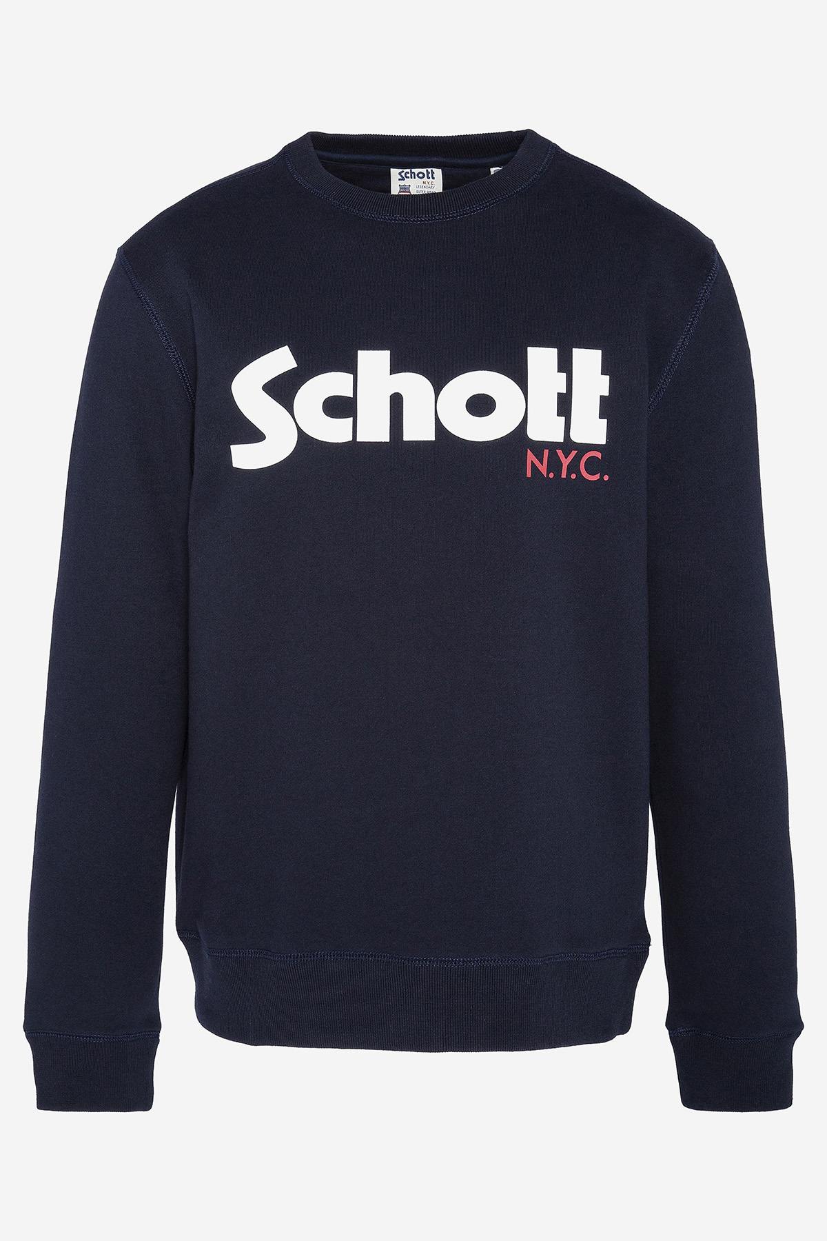 Navy blue cotton sweatshirt with logo - Image n°1