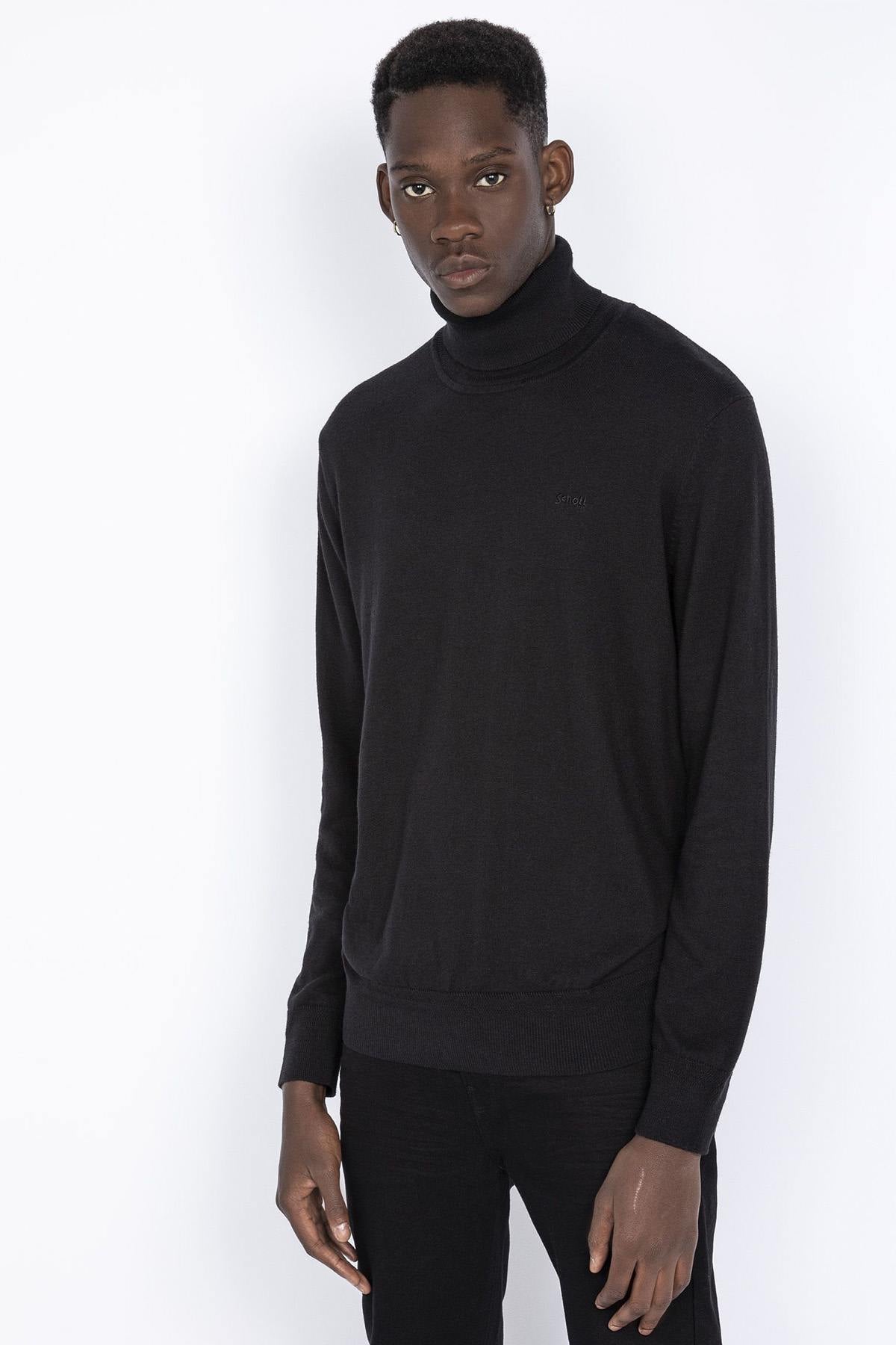 Black cotton and wool turtleneck sweater - Image n°1