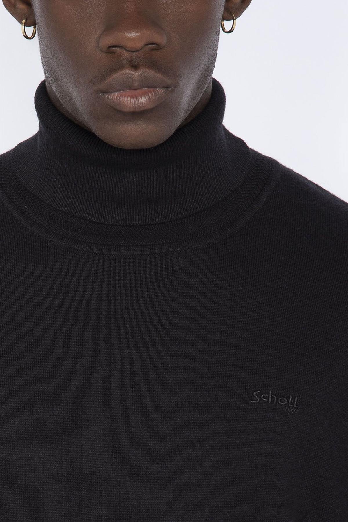 Black cotton and wool turtleneck sweater - Image n°2