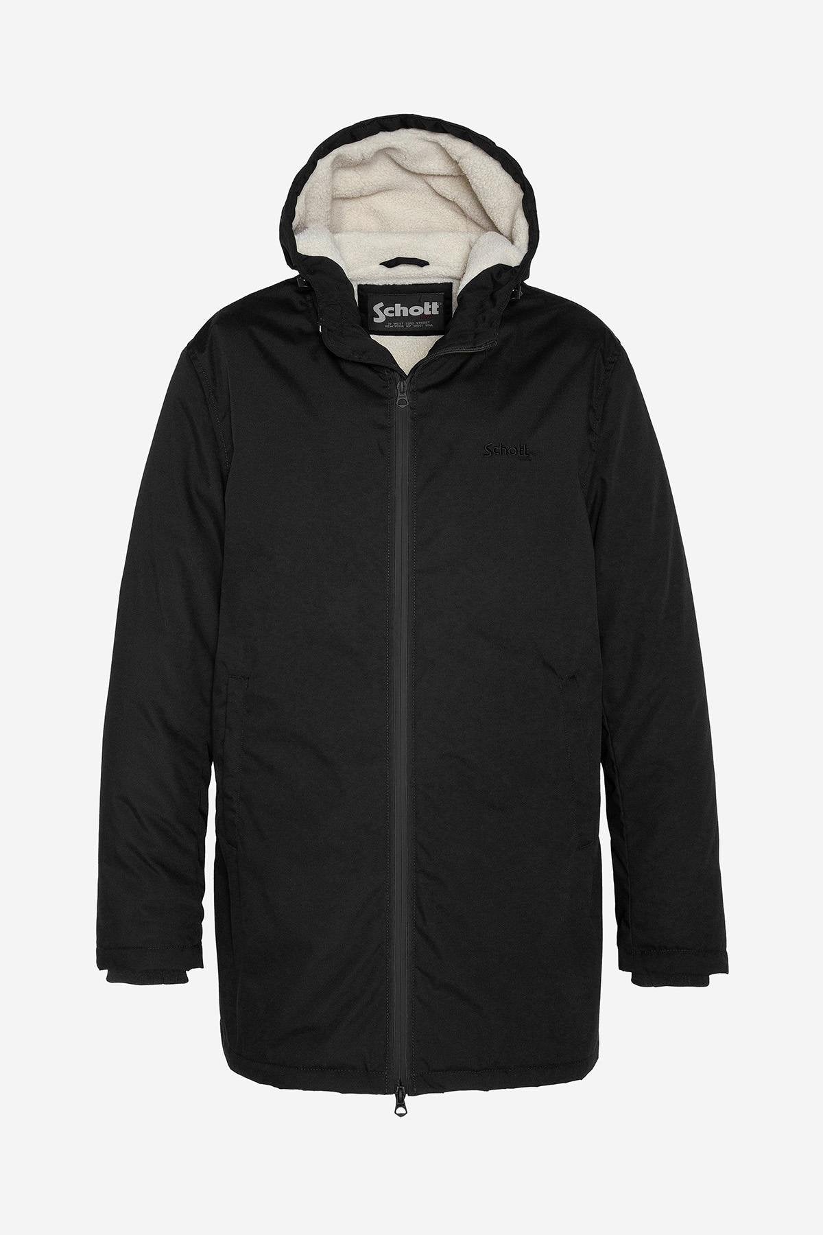 Long black parka with sherpa lining - Image n°1