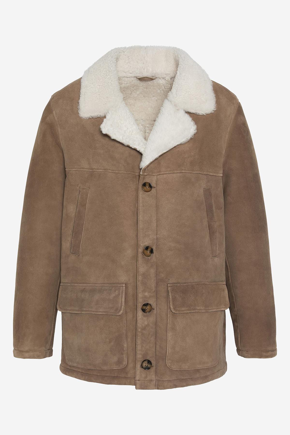 Light camel double-sided suede sheepskin coat - Image n°5