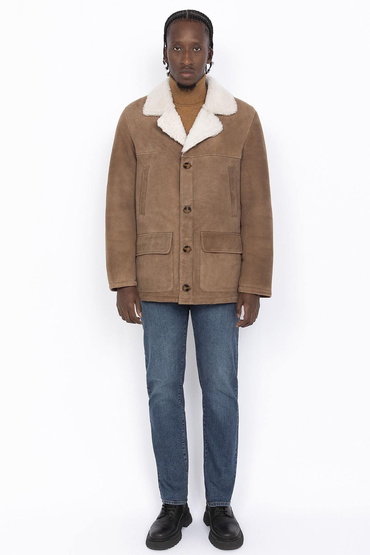 Light camel double-sided suede sheepskin coat - Image n°8