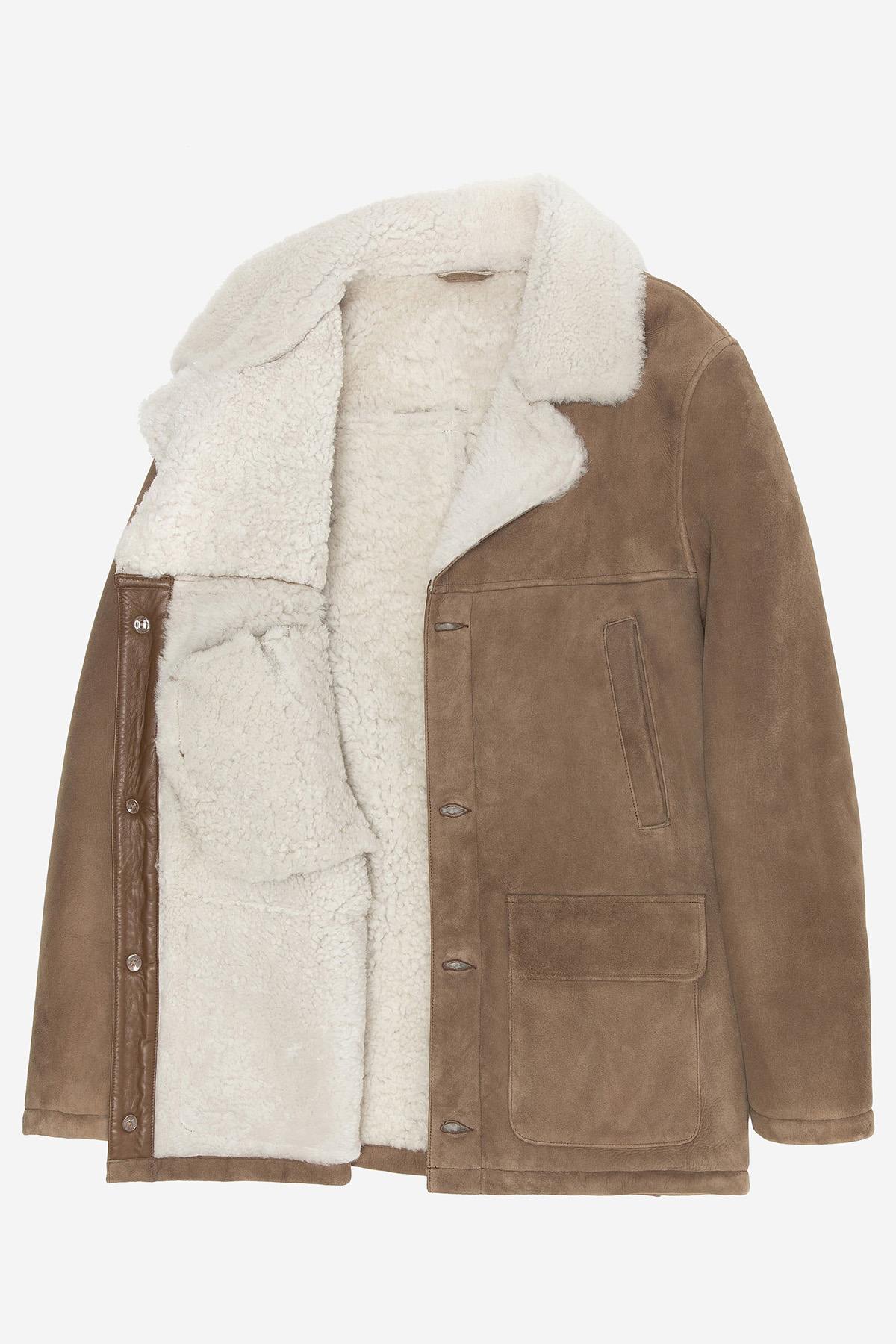 Light camel double-sided suede sheepskin coat - Image n°6