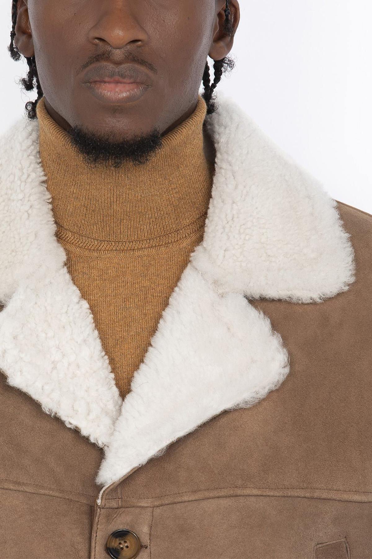 Light camel double-sided suede sheepskin coat - Image n°4