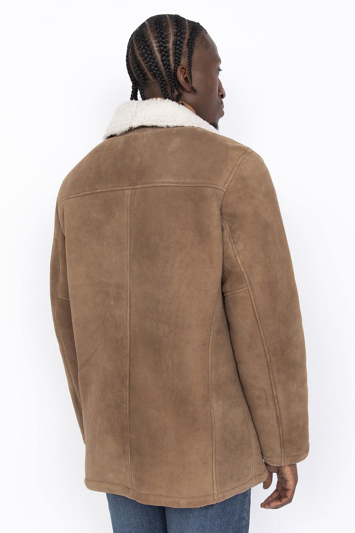 Light camel double-sided suede sheepskin coat - Image n°2