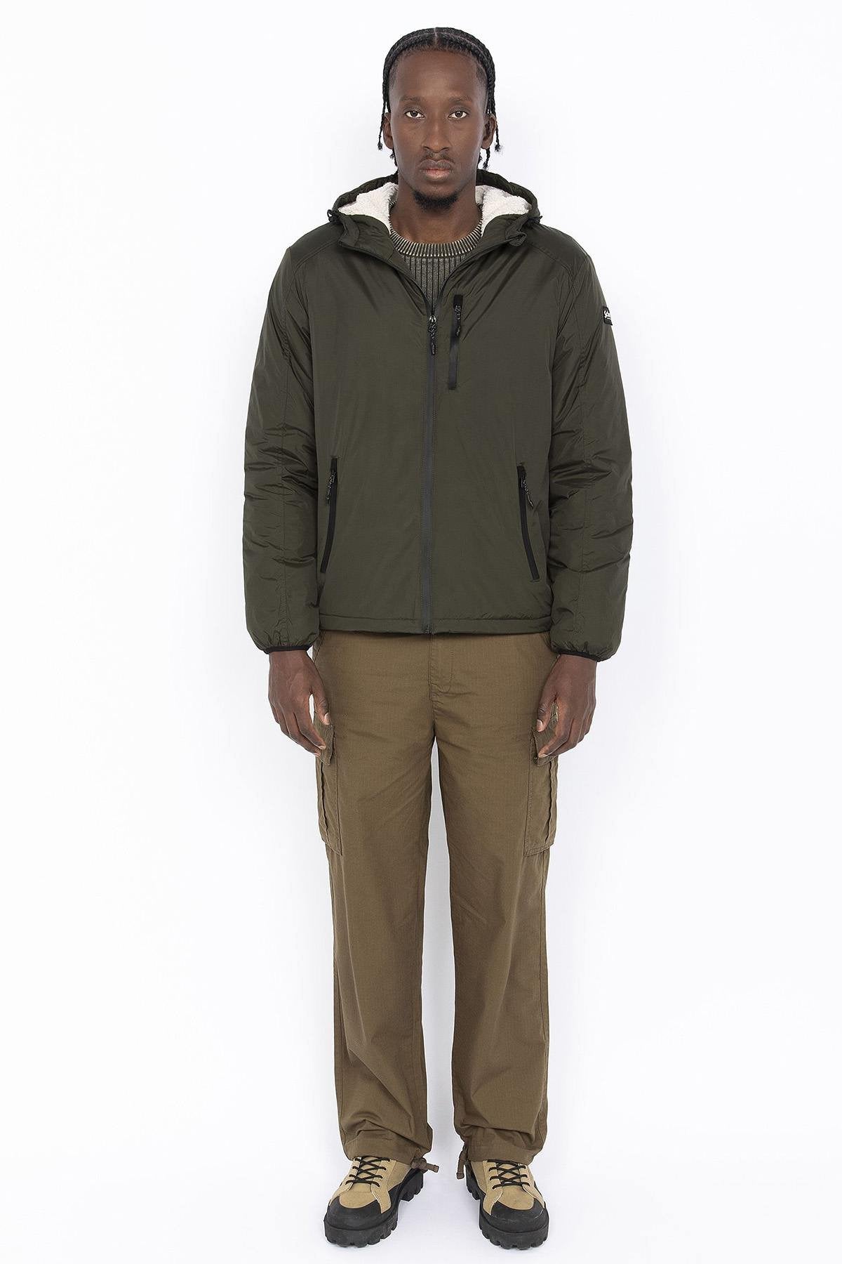 Khaki Sherpa-Lined Hooded Parka - Image n°10