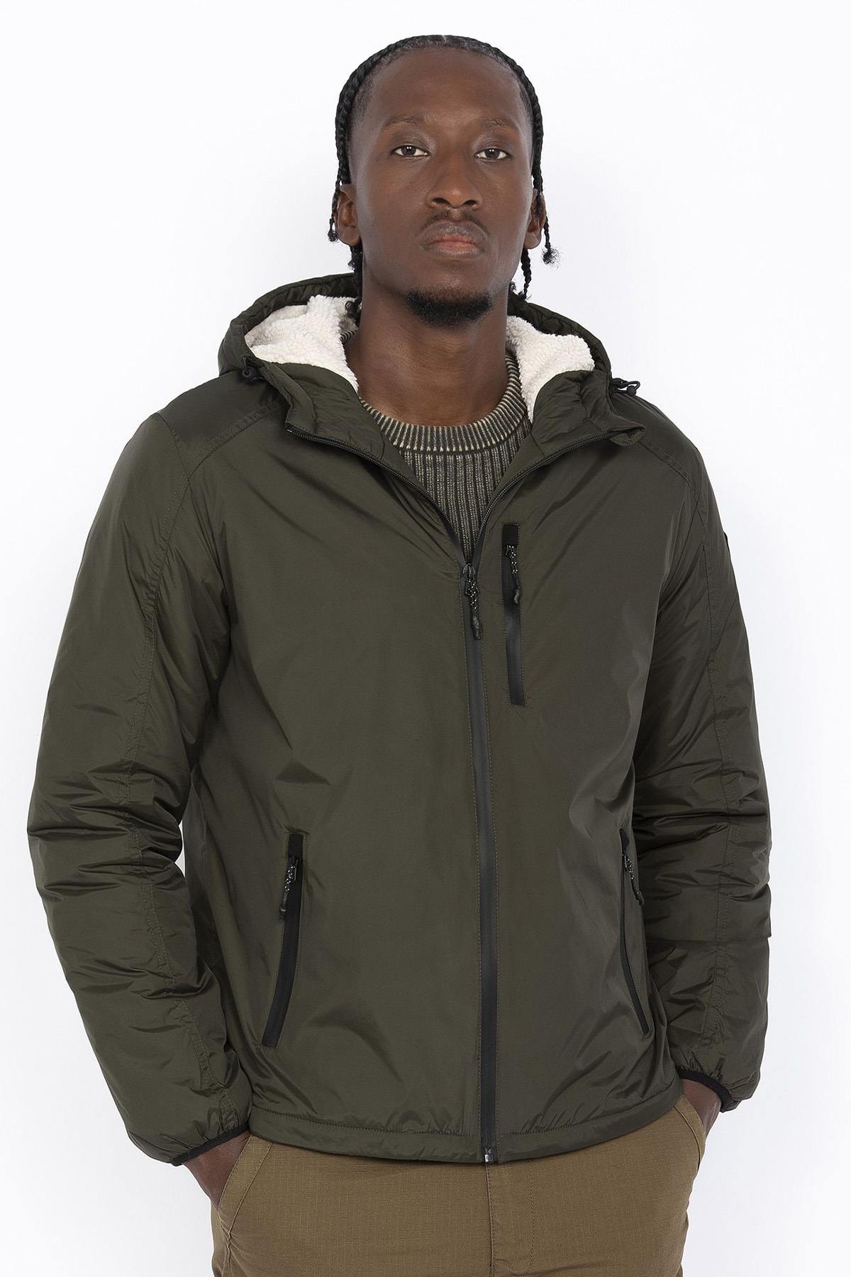 Khaki Sherpa-Lined Hooded Parka - Image n°1