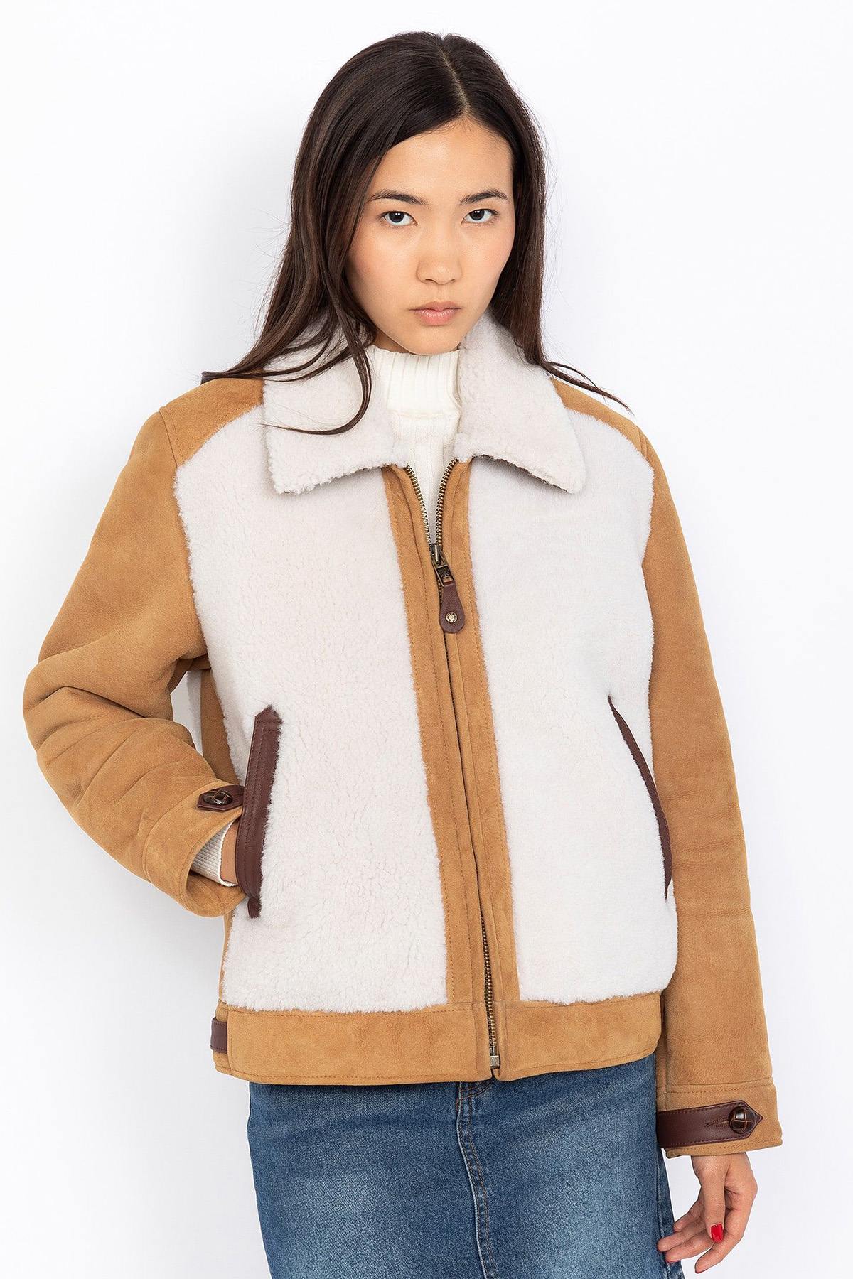 Rancher jacket in double-sided honey-colored suede sheepskin - Image n°1