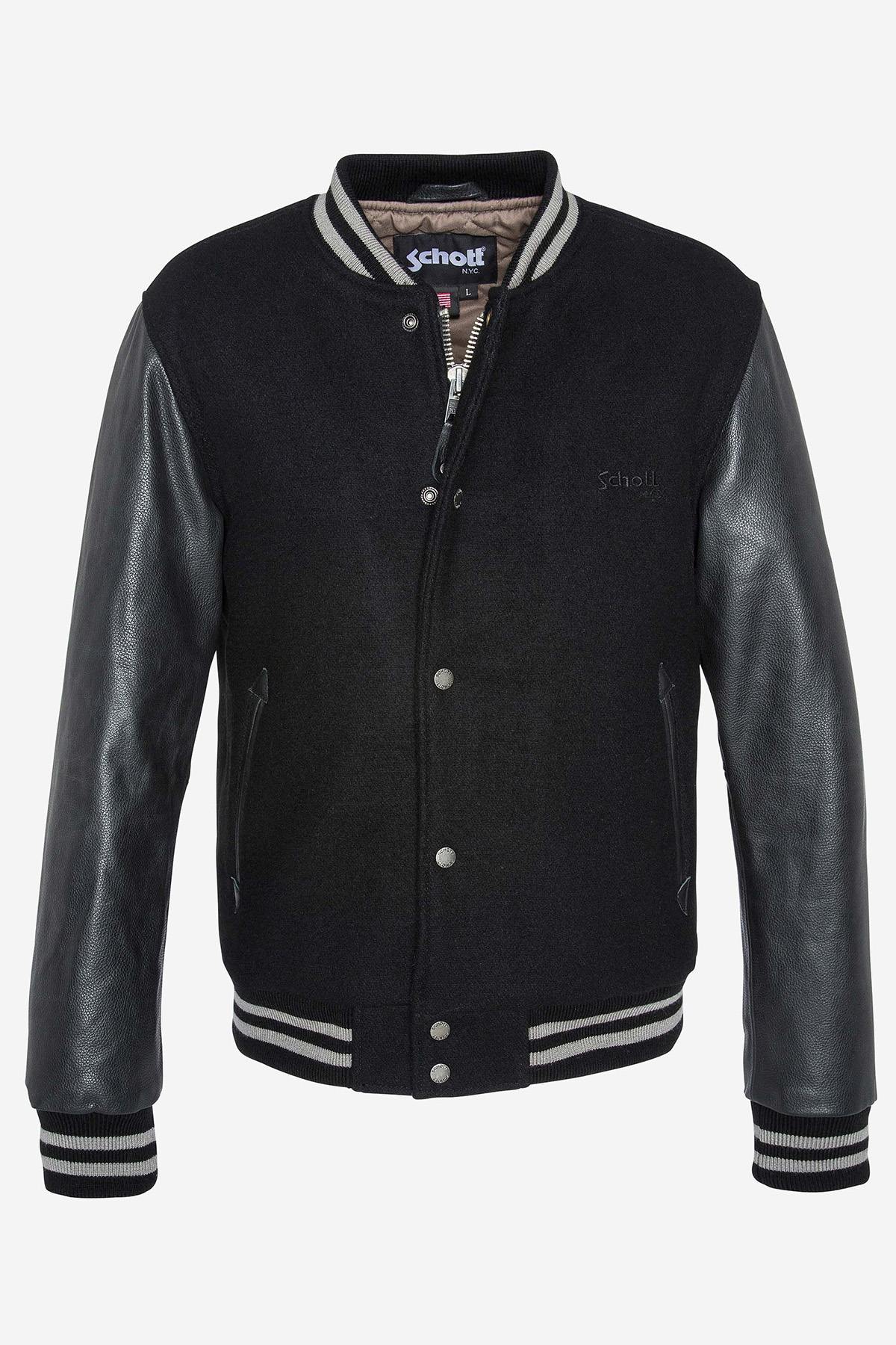 Teddy Varsity in black wool, nylon and cowhide leather - Image n°1