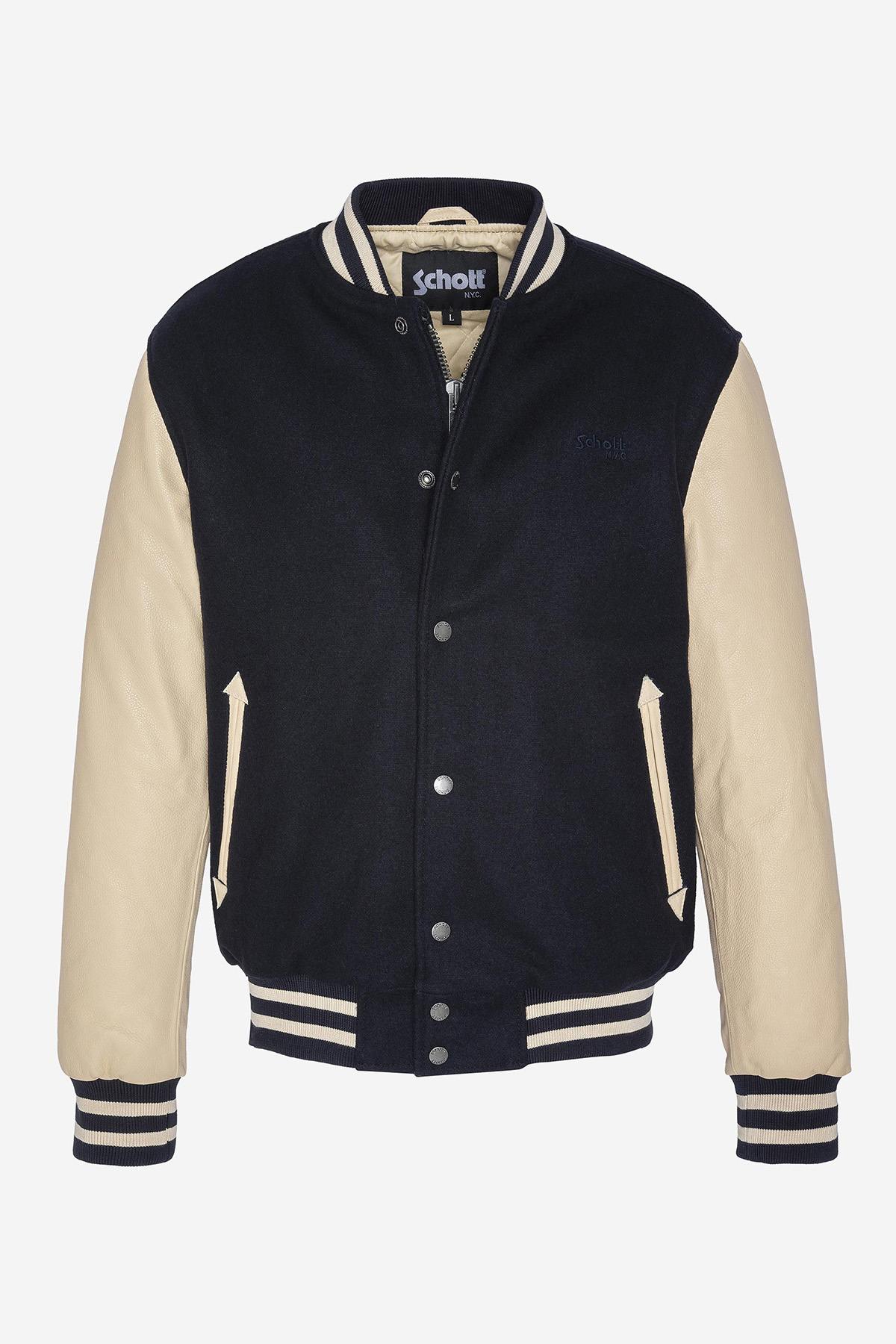 Teddy Varsity in navy blue and beige wool, nylon and cowhide leather - Image n°1