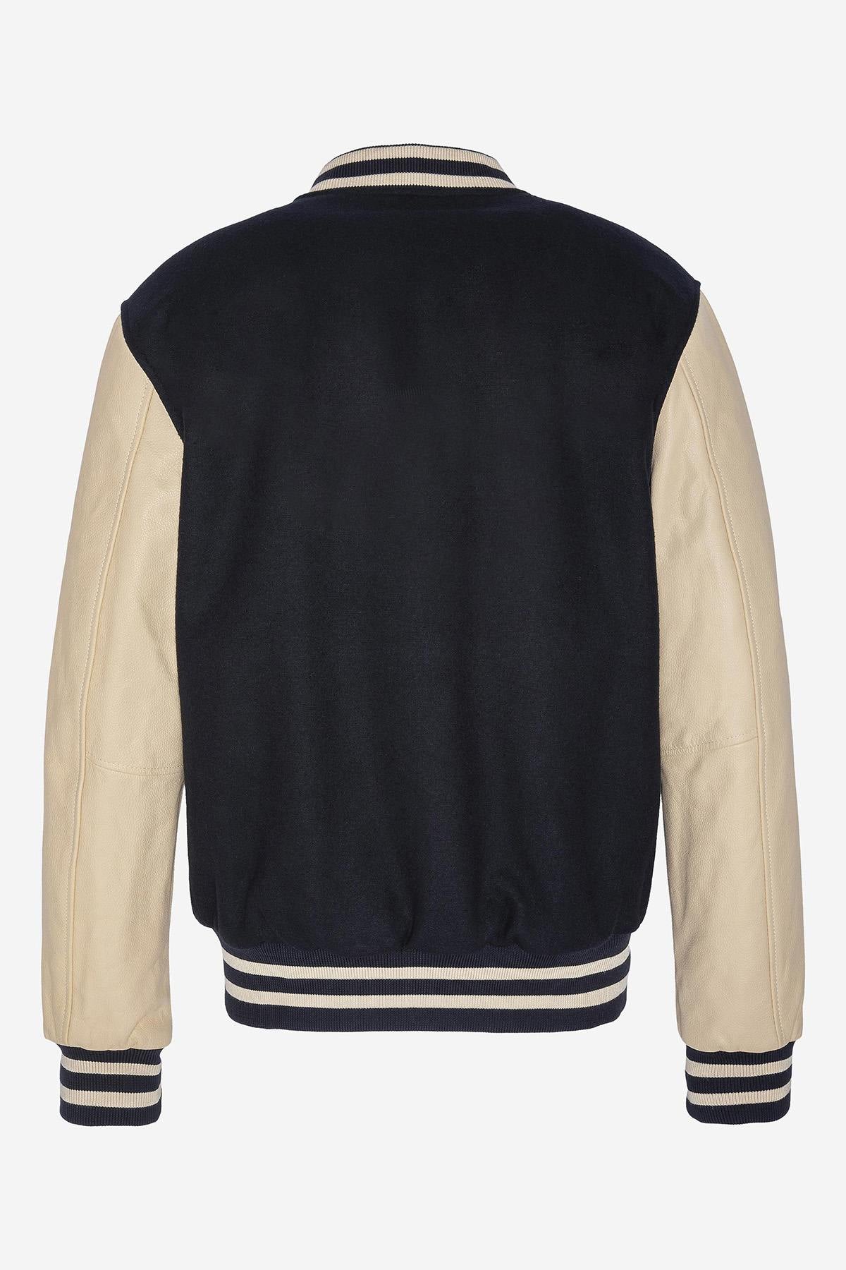 Teddy Varsity in navy blue and beige wool, nylon and cowhide leather - Image n°2