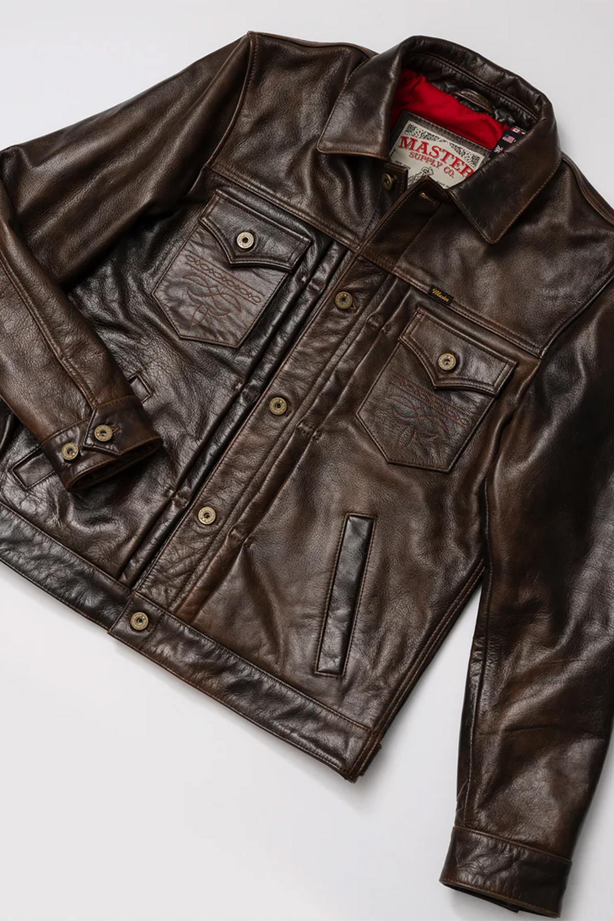 Distressed look trucker style leather jacket - Image n°3