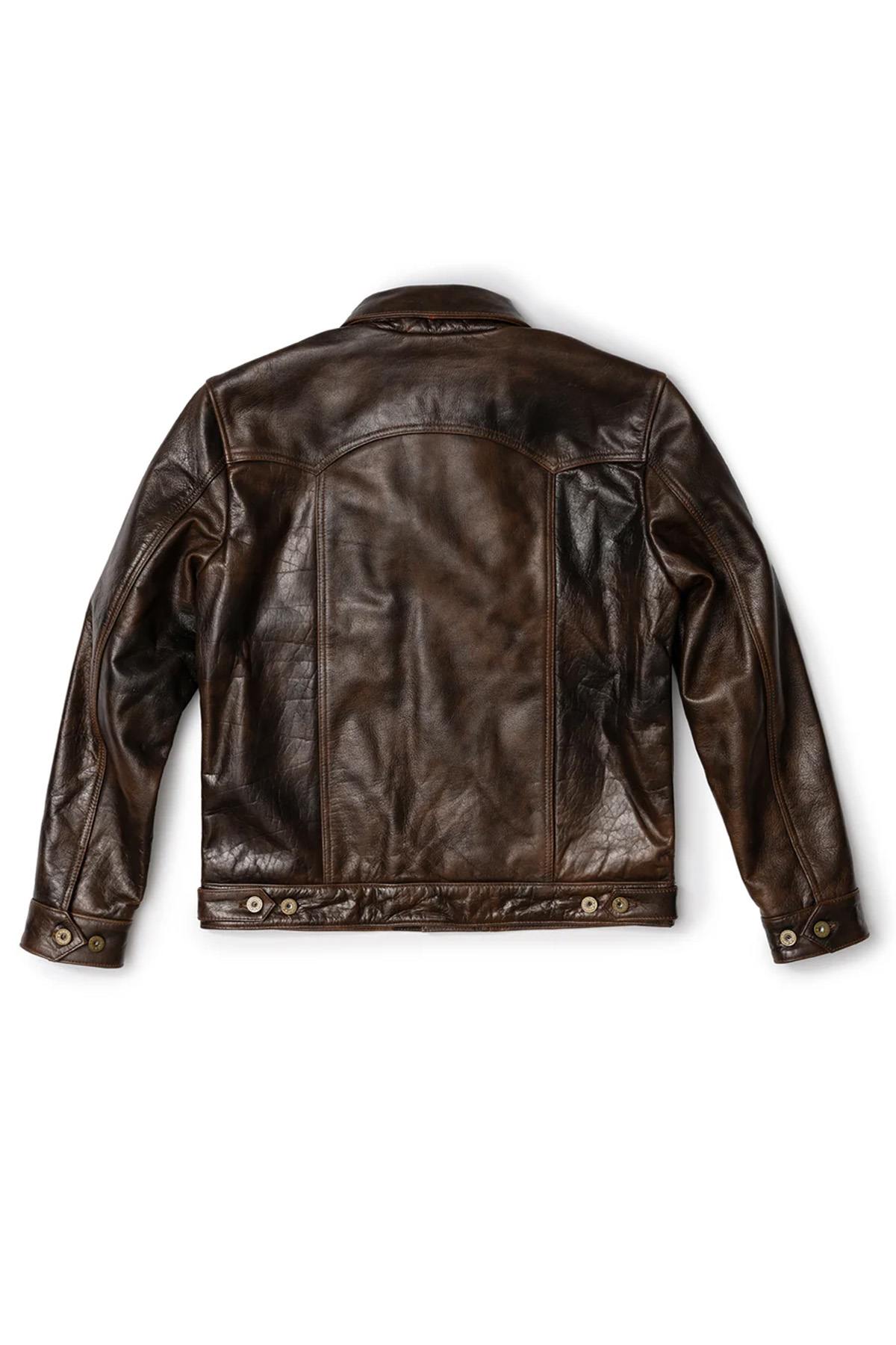 Distressed look trucker style leather jacket - Image n°15