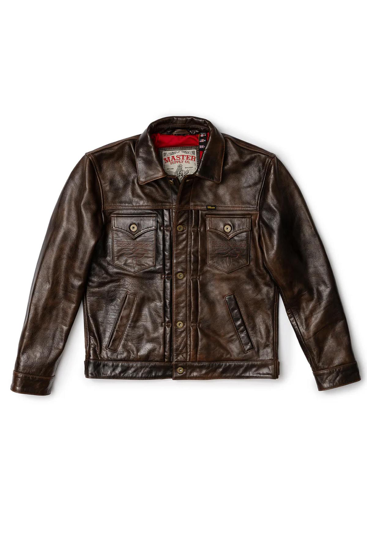 Distressed look trucker style leather jacket - Image n°13