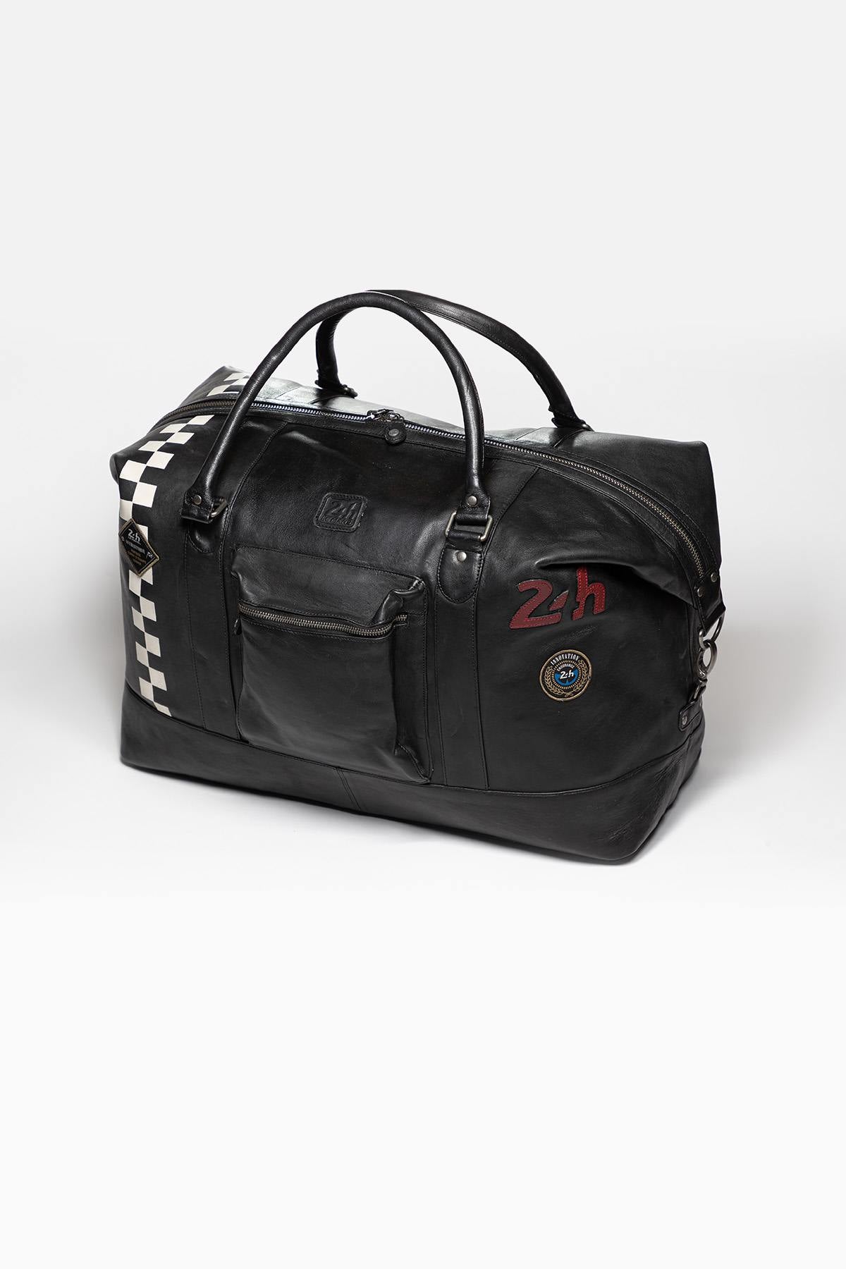 Large black leather travel bag with Racing stripe - Image n°7