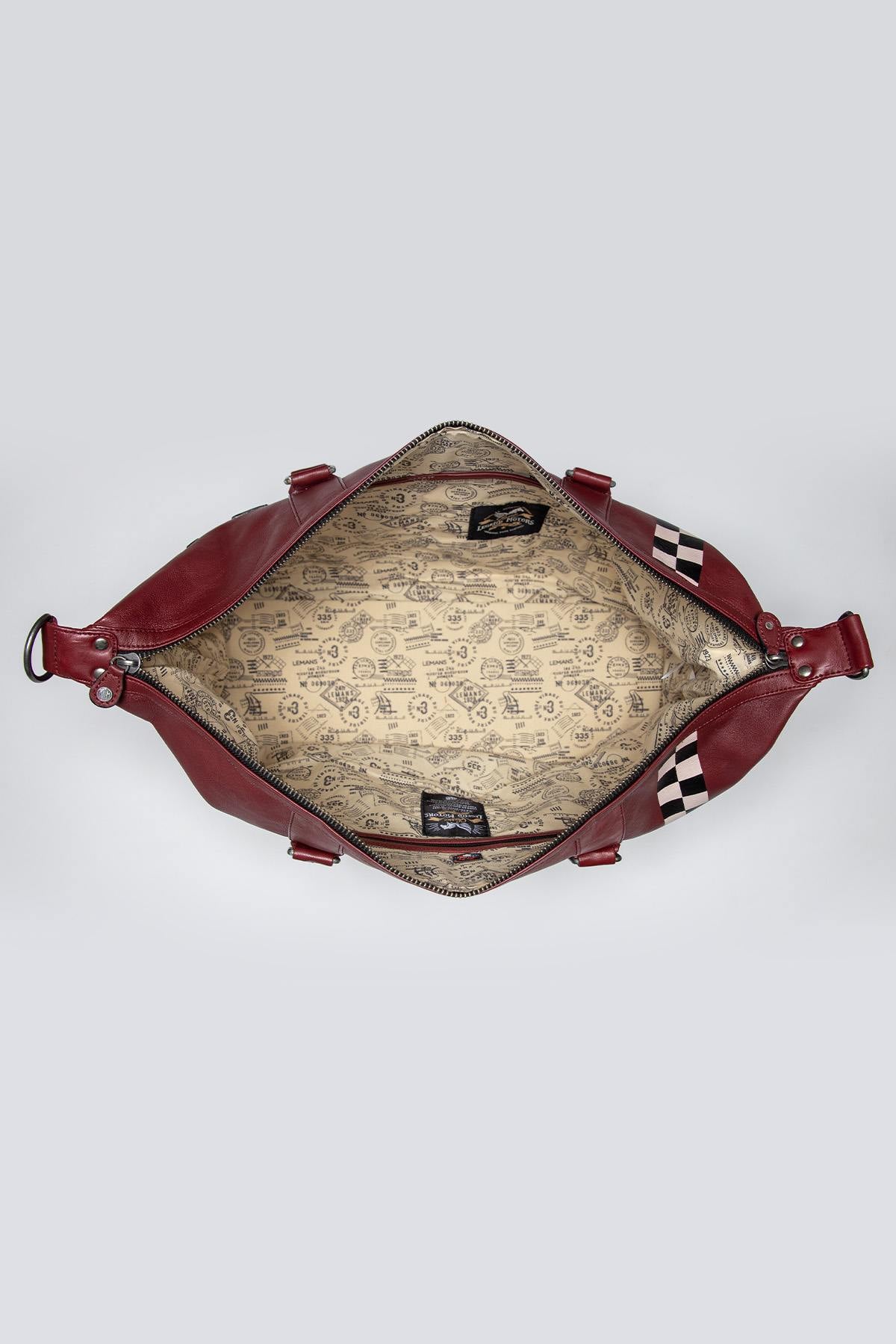 Large dark red leather travel bag with Racing stripe - Image n°7