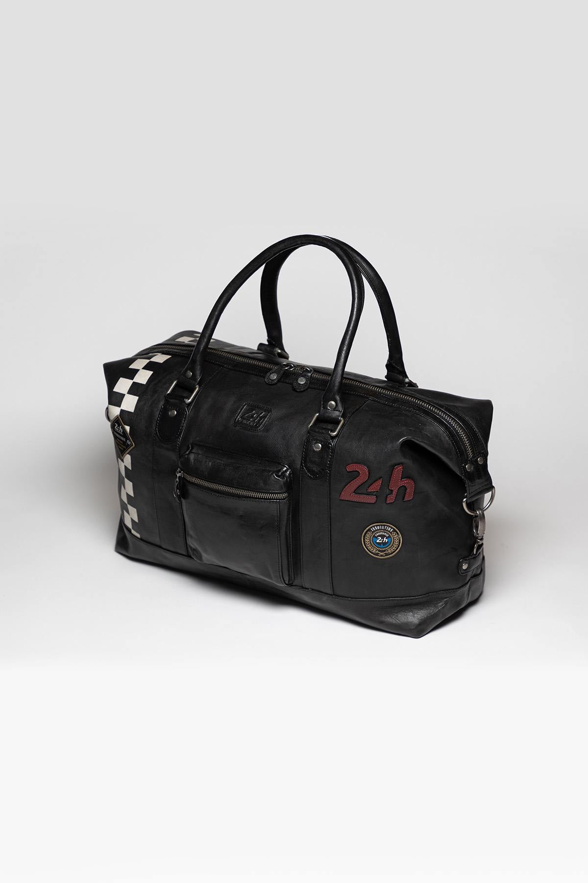 Black leather travel bag with racing checkerboard - Image n°5