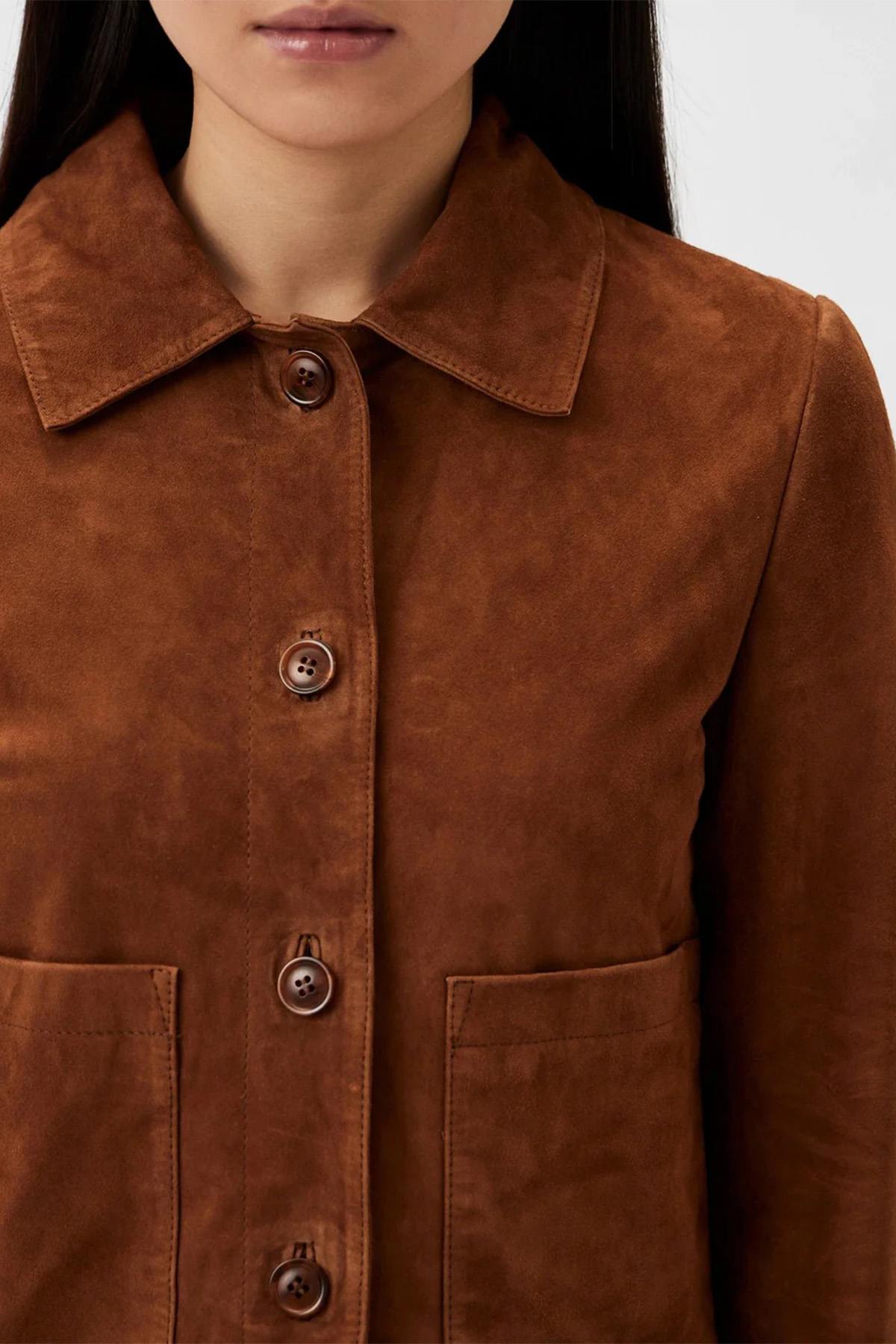 Suede leather jacket with shirt collar and buttons - Image n°4