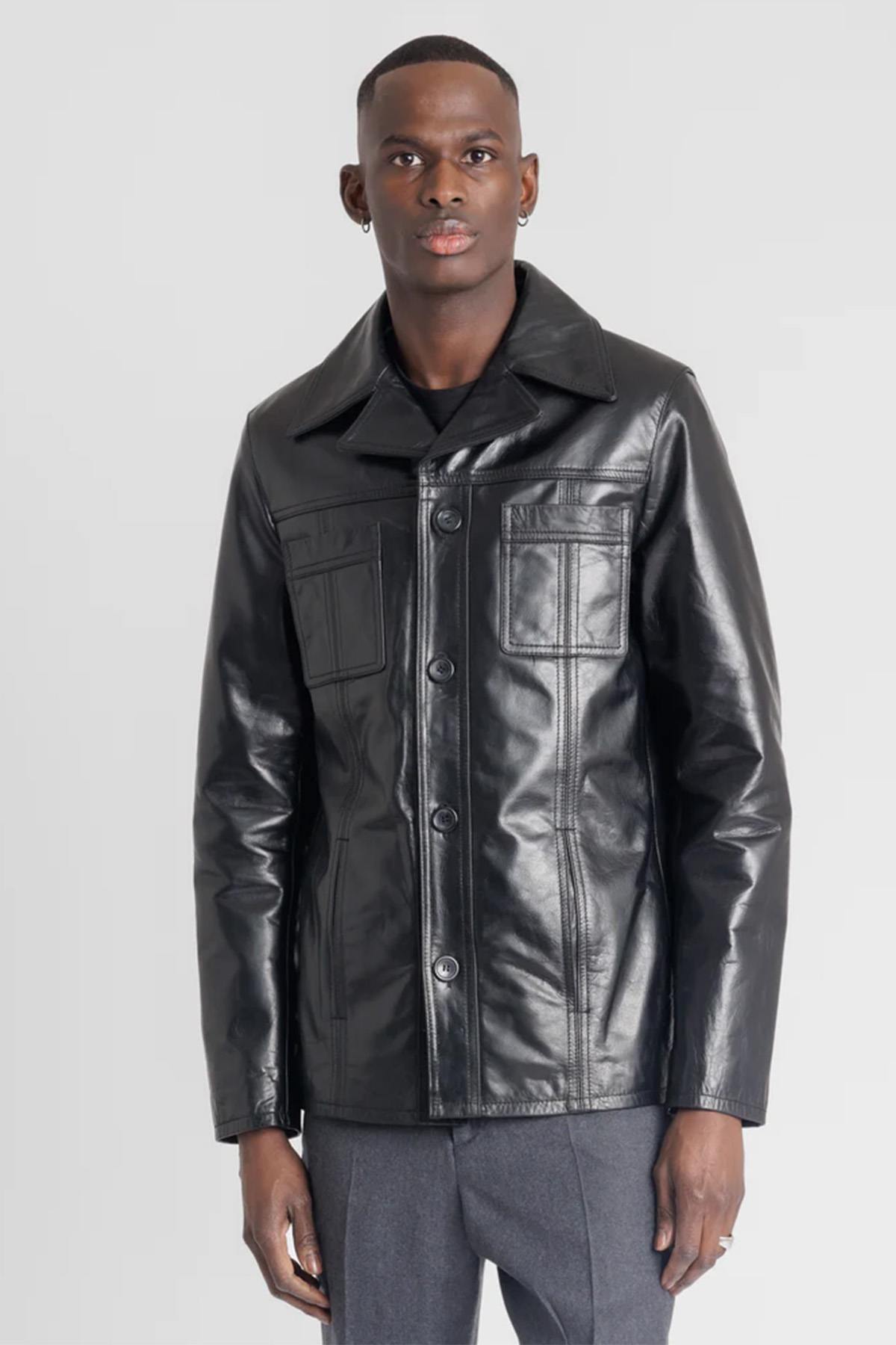 Black buffalo leather jacket with removable hood - Image n°5