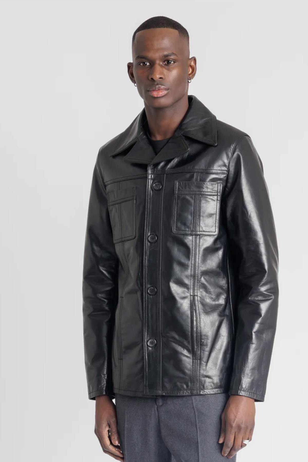 Black buffalo leather jacket with removable hood - Image n°10