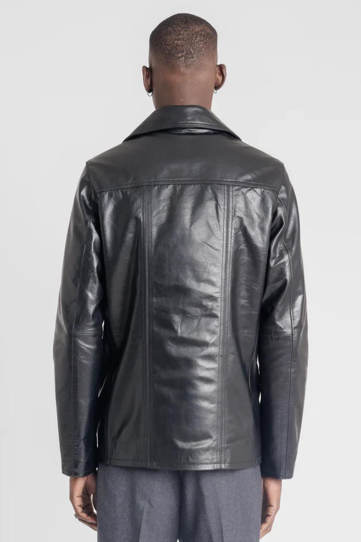 Black buffalo leather jacket with removable hood - Image n°6