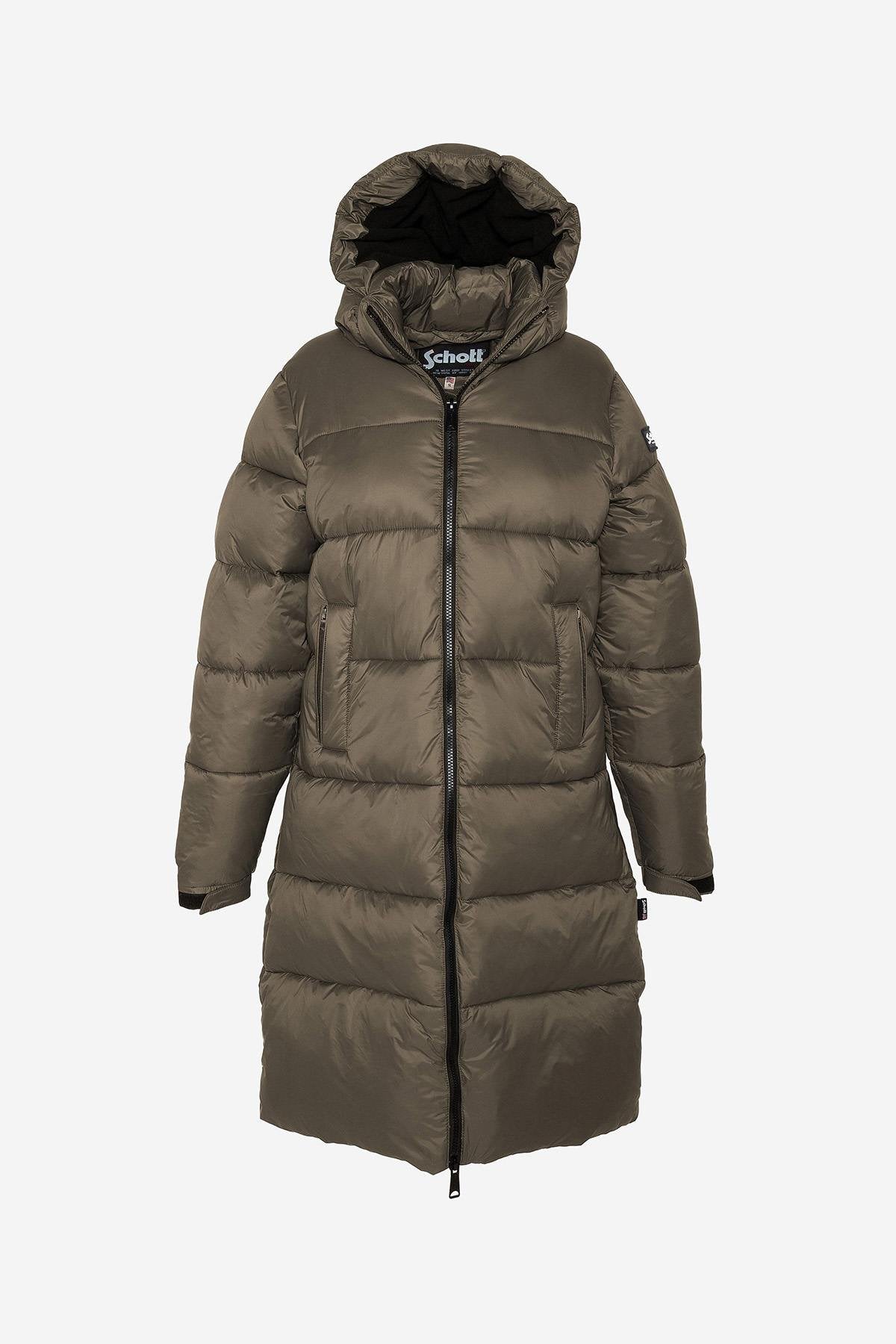 Extra-long bronze-coloured recycled nylon down jacket - Image n°1