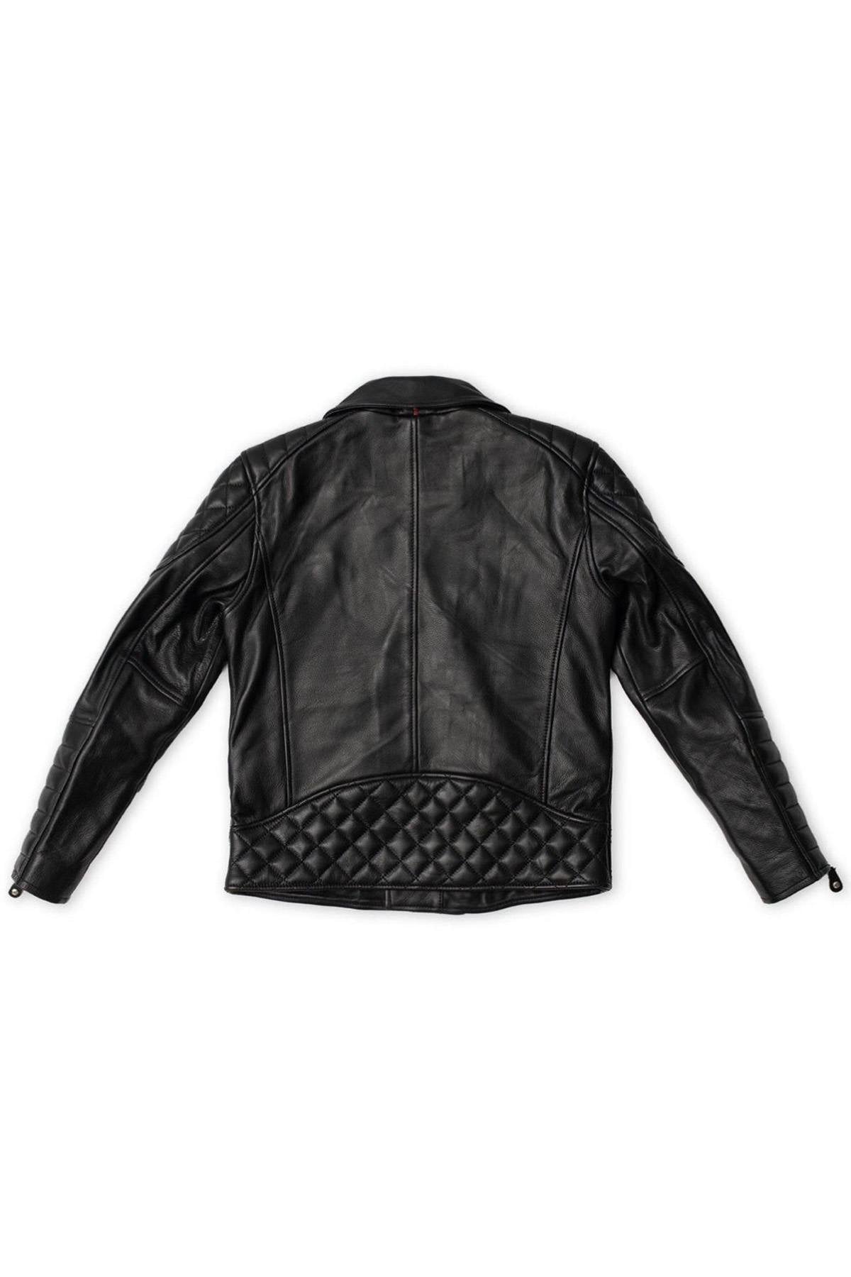 Black leather biker jacket with quilting - Image n°4