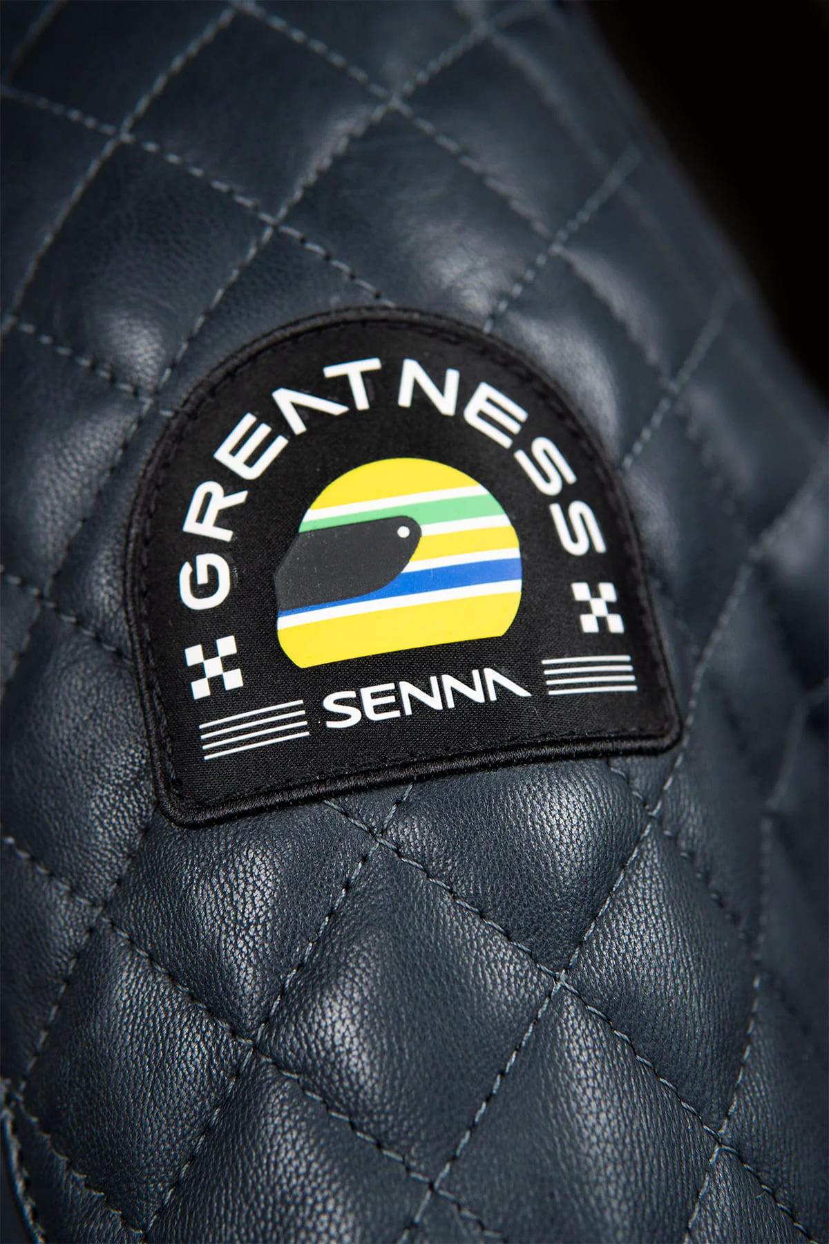 Ayrton Senna Navy Blue Racing Biker Collar Leather Jacket - Image n°7