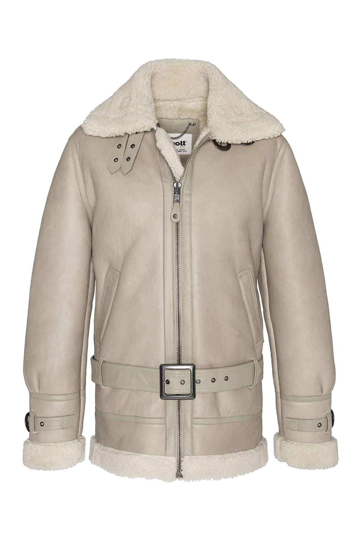 Light Beige Shearling Bomber Coat Jacket - Image n°1