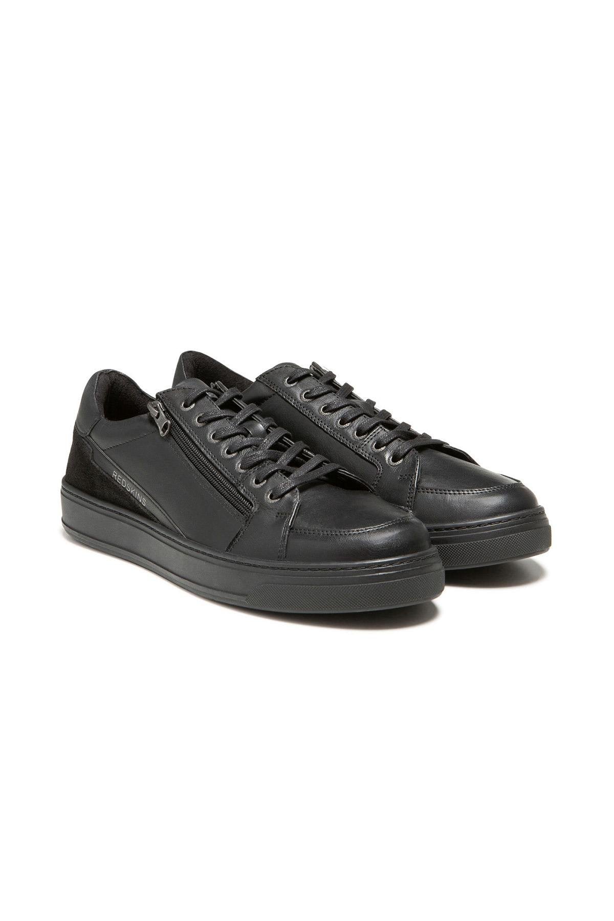 Black leather sneakers for men - Image n°1