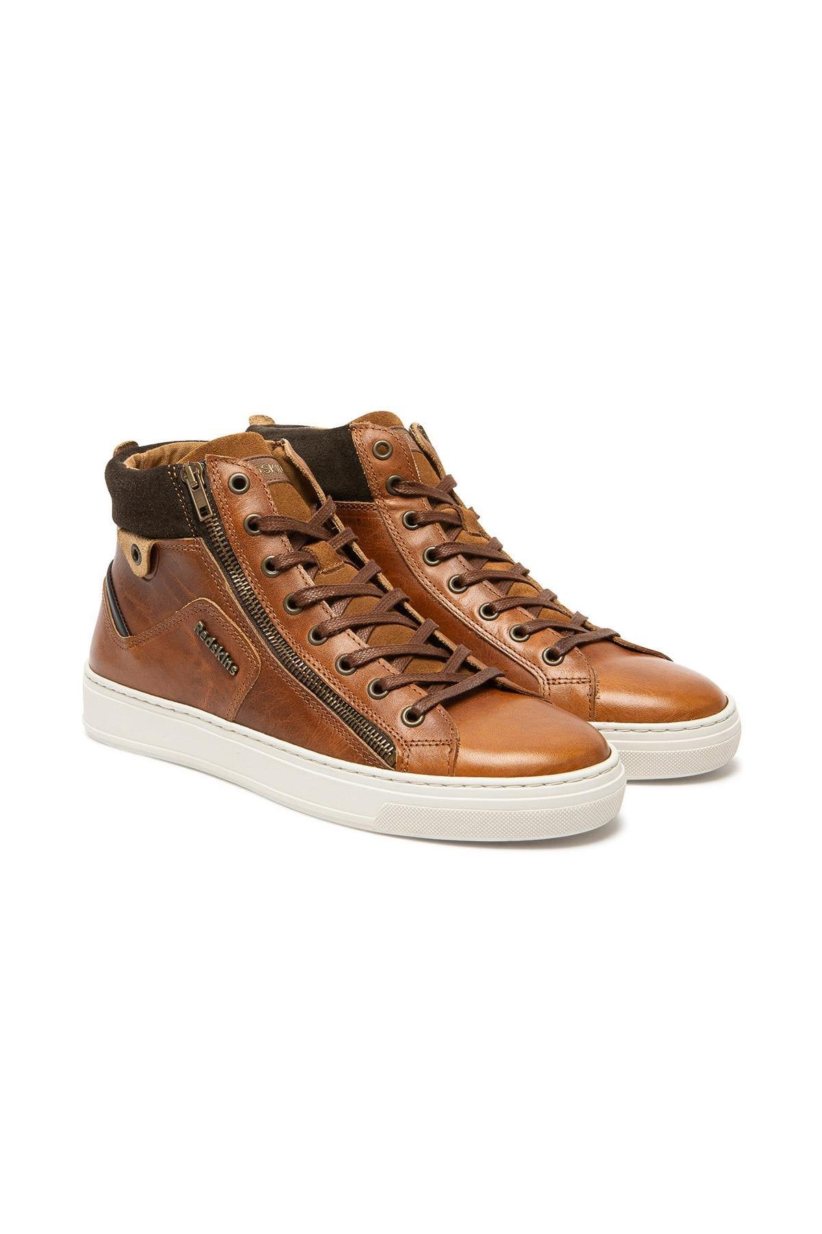 Cognac brown leather high-top shoes - Image n°1