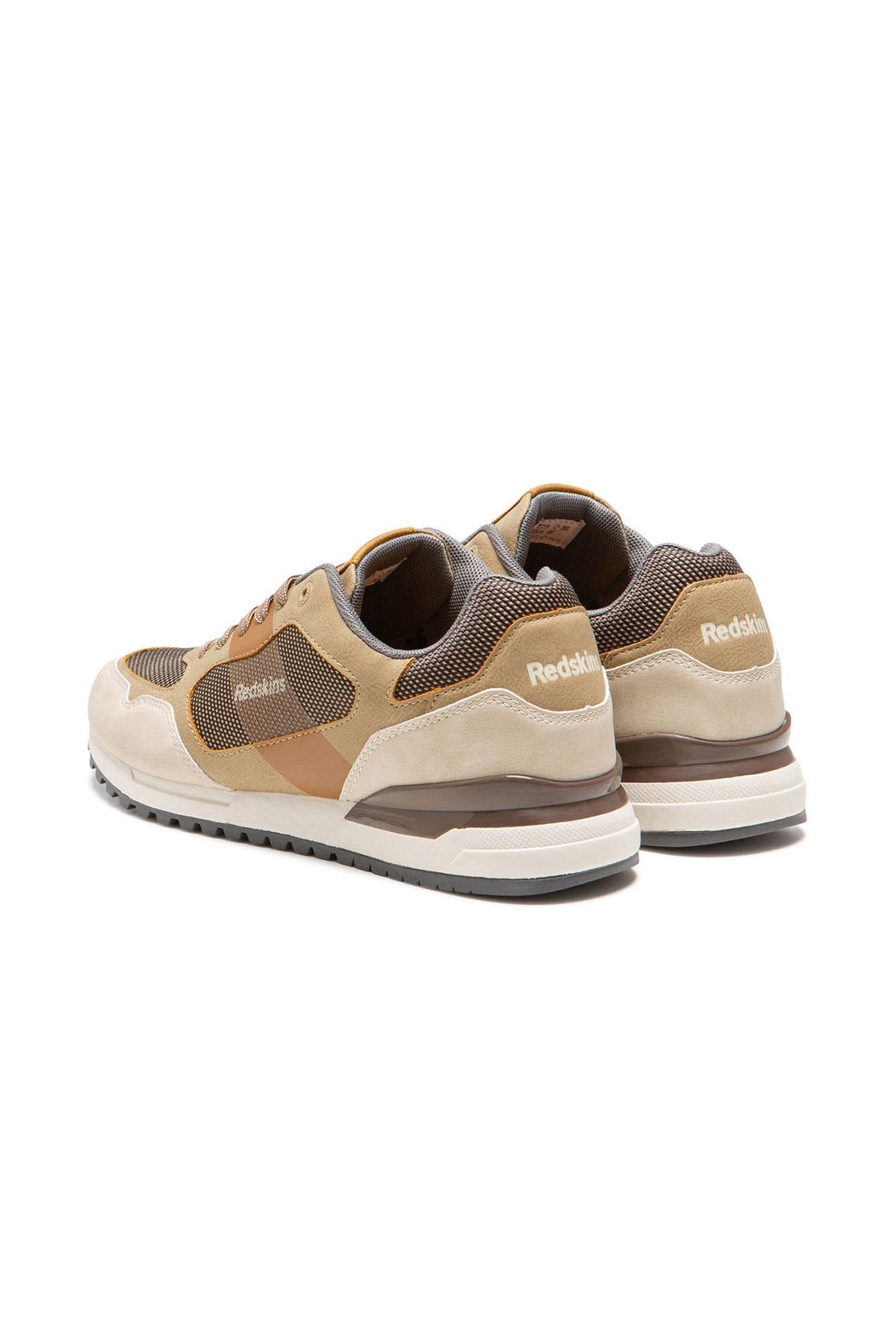 Taupe and cognac beige leather and textile sneakers - Image n°4