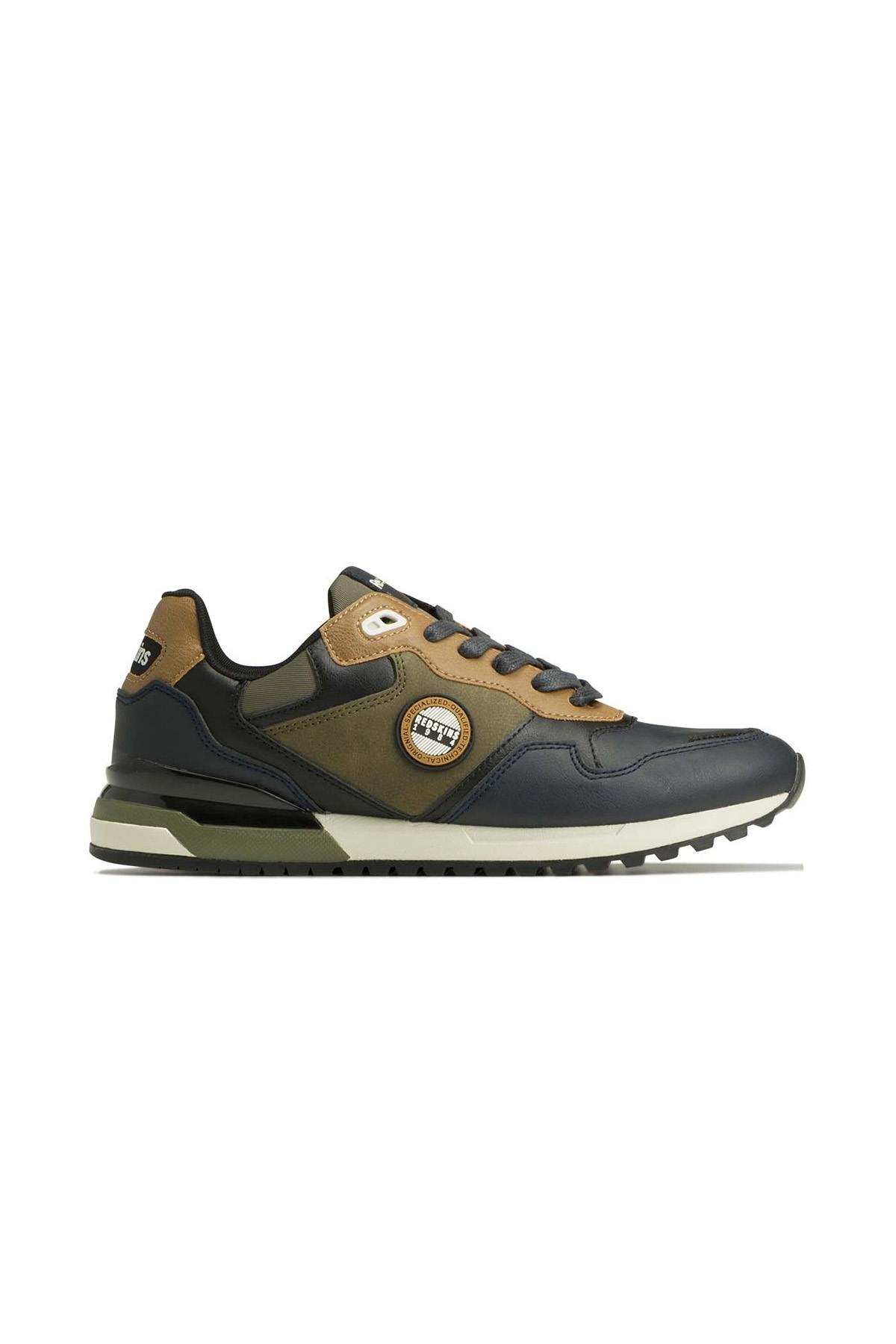 Men's navy khaki camel textile sneakers - Image n°4