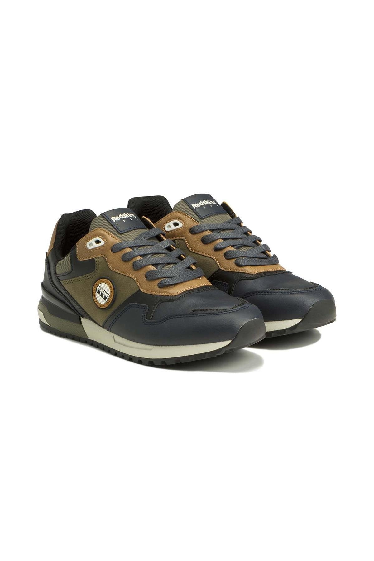 Men's navy khaki camel textile sneakers - Image n°2