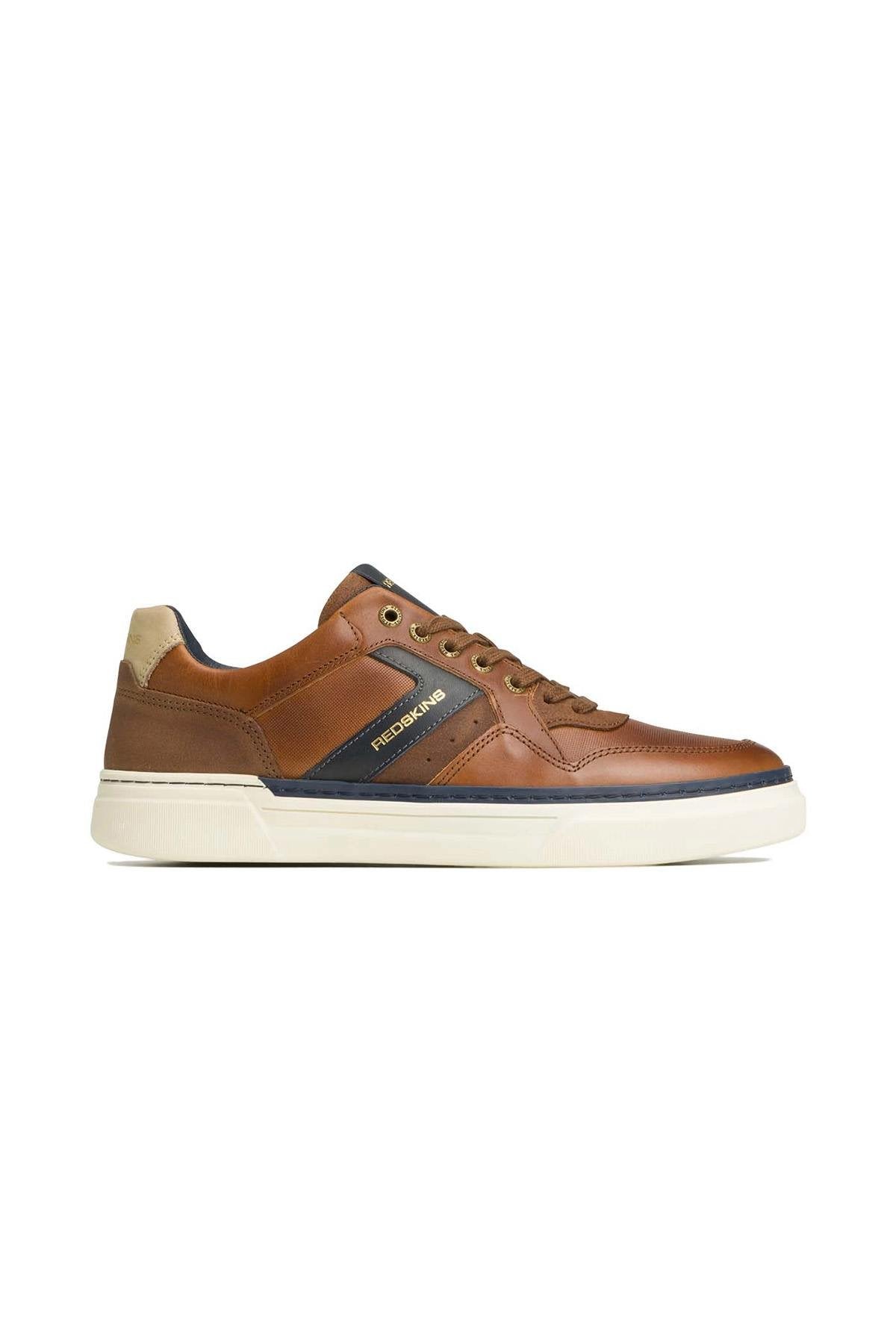 Men's leather sneakers in cognac, navy and ecru - Image n°3