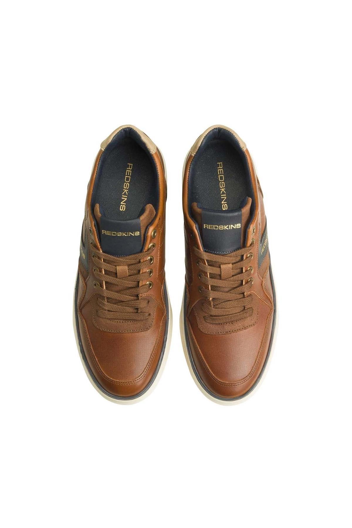 Men's leather sneakers in cognac, navy and ecru - Image n°4