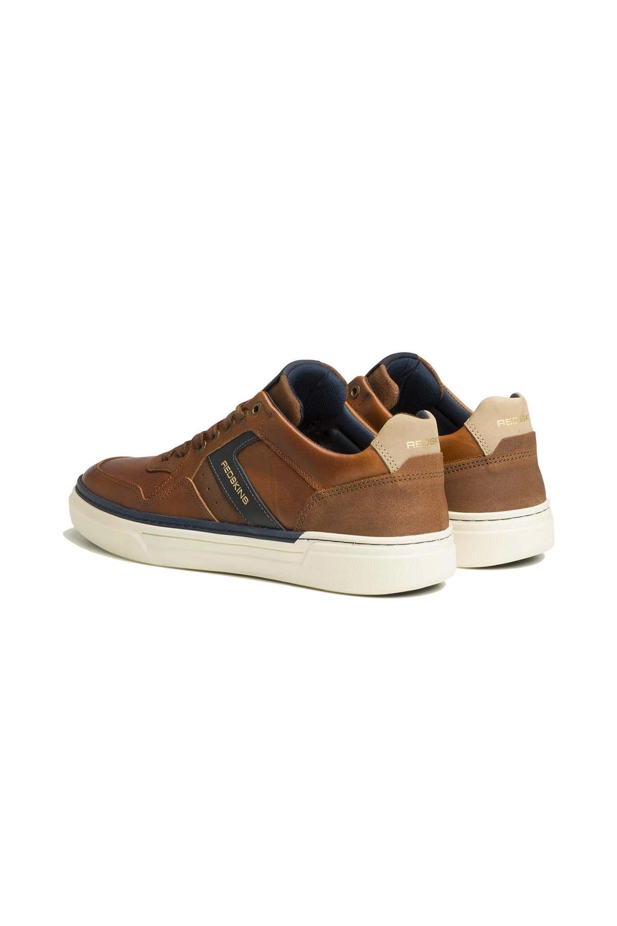 Men's leather sneakers in cognac, navy and ecru - Image n°2