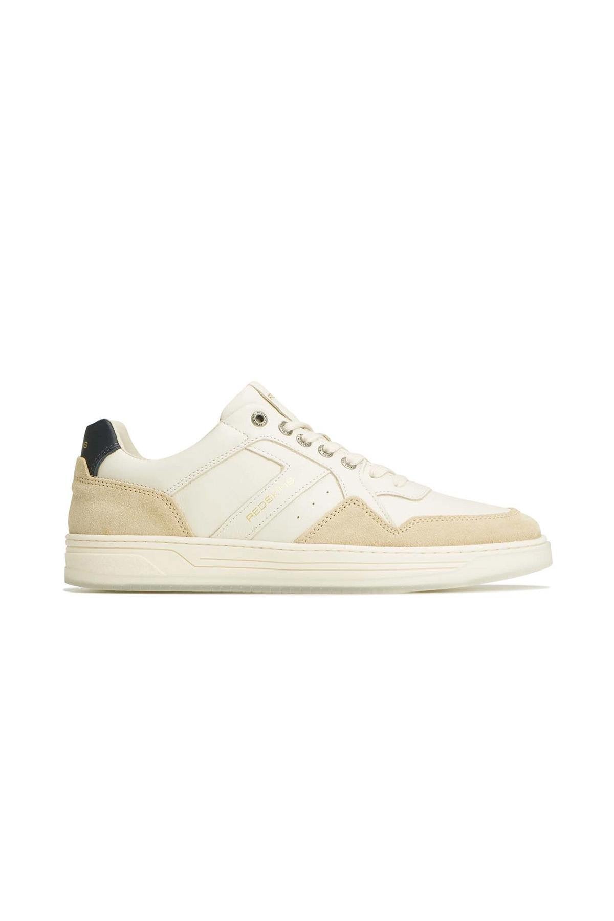 Trendy white, beige and navy blue leather sneakers - Image n°3