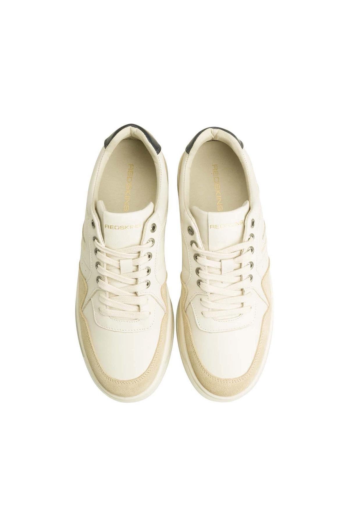 Trendy white, beige and navy blue leather sneakers - Image n°4