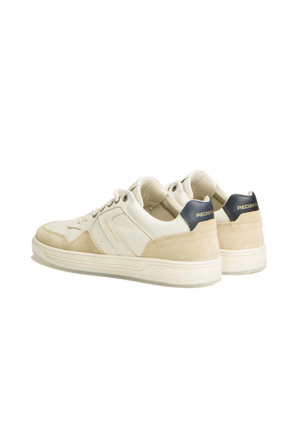 Trendy white, beige and navy blue leather sneakers - Image n°2