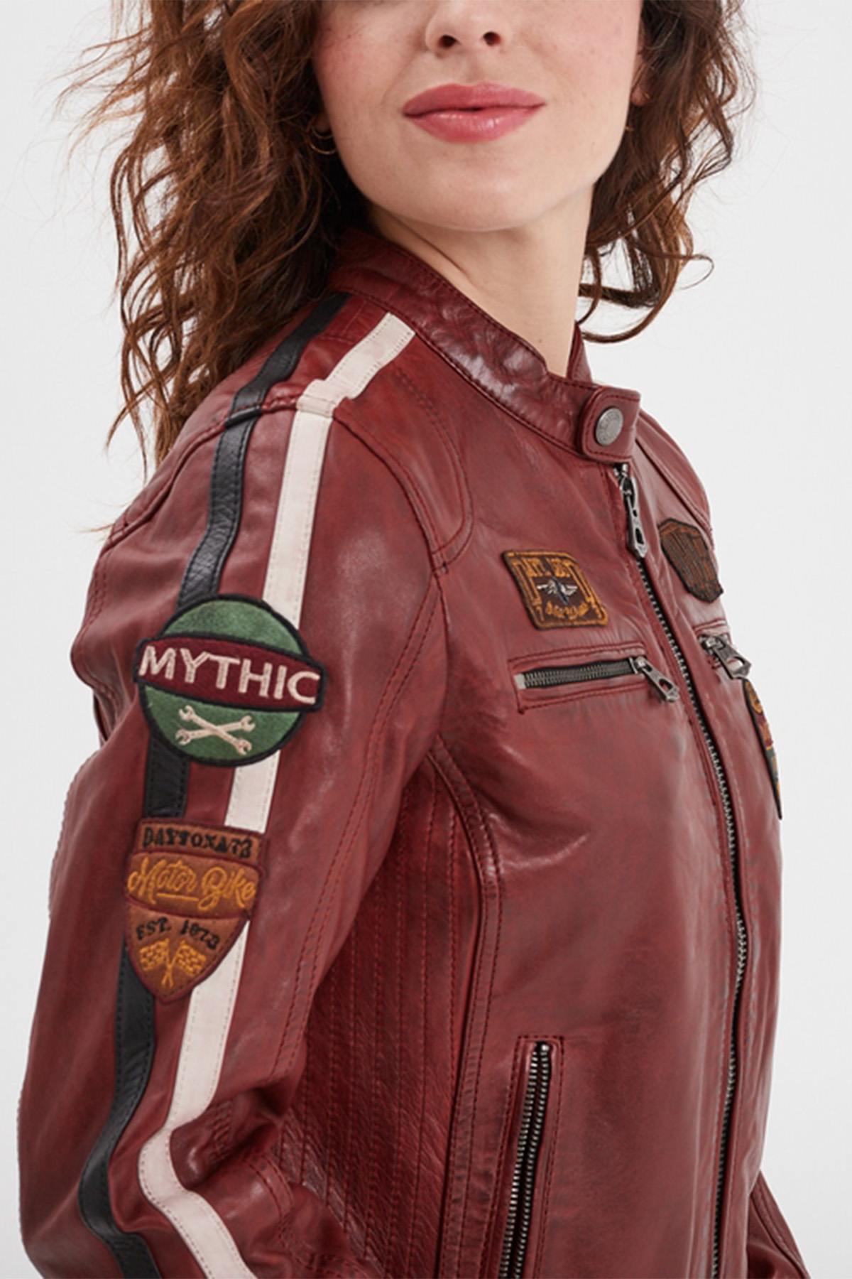 Women's Syrah Red Racing Leather Jacket - Image n°2