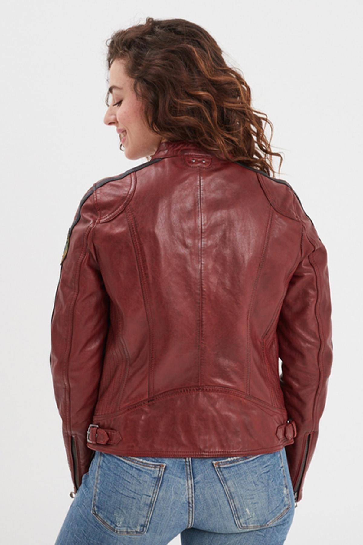 Women's Syrah Red Racing Leather Jacket - Image n°3